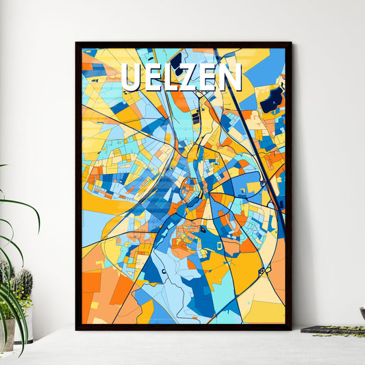 UELZEN GERMANY Vibrant Colorful Art Map Poster Blue Orange