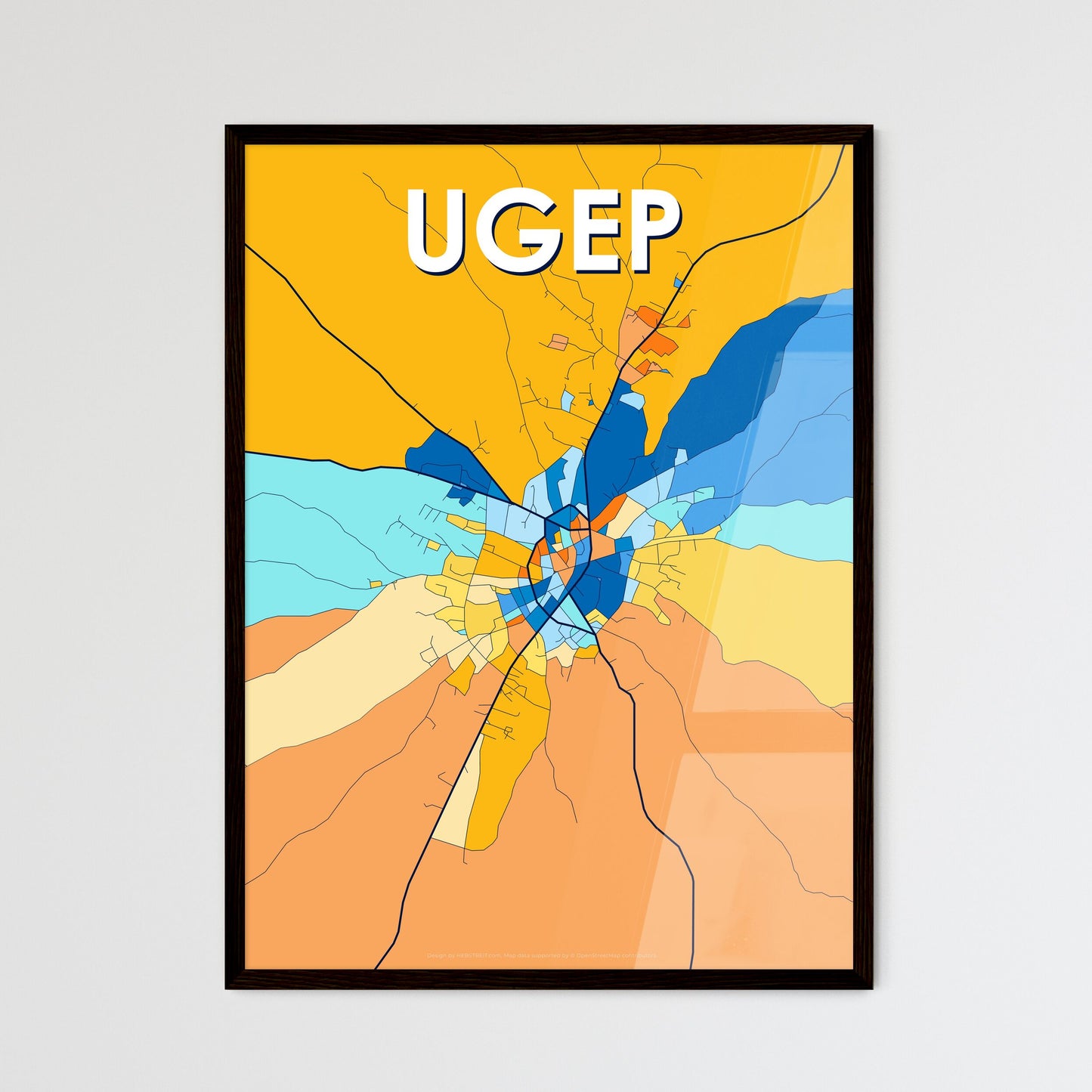 UGEP NIGERIA Vibrant Colorful Art Map Poster Blue Orange