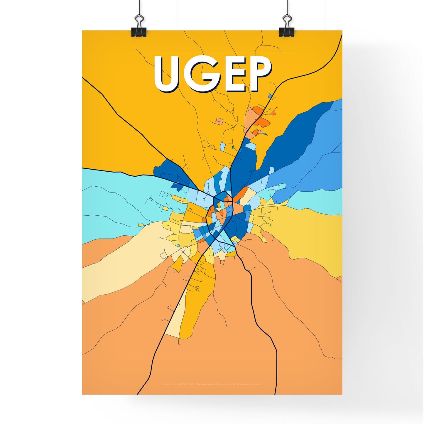 UGEP NIGERIA Vibrant Colorful Art Map Poster Blue Orange