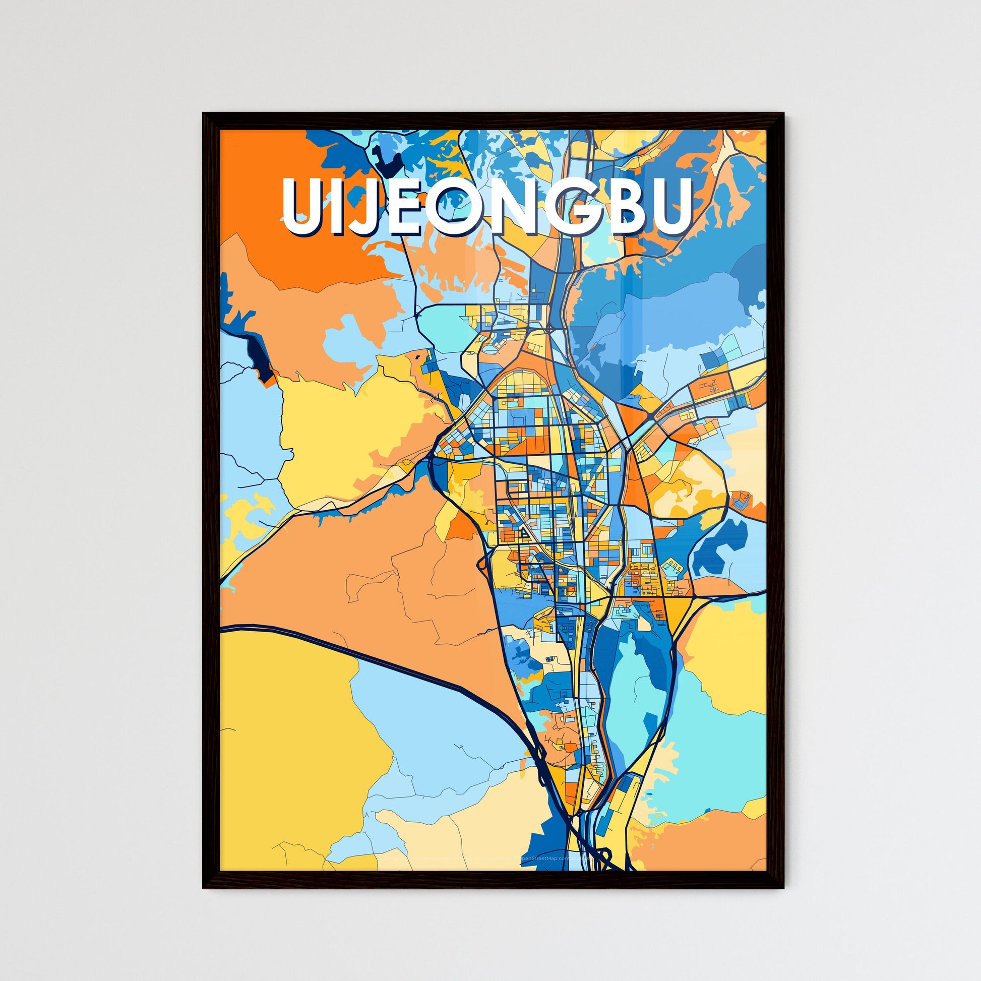 UIJEONGBU SOUTH KOREA Vibrant Colorful Art Map Poster Blue Orange