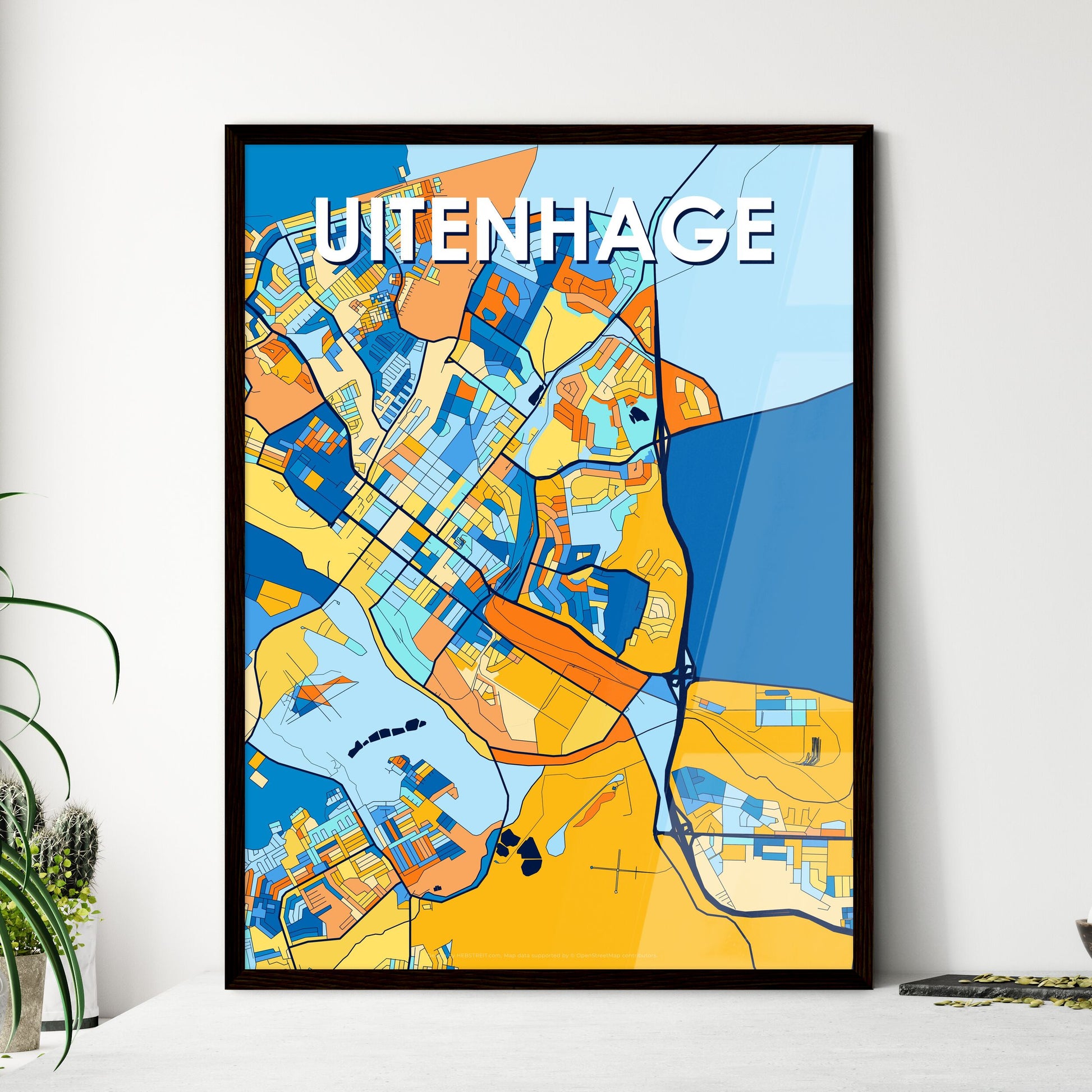 UITENHAGE SOUTH AFRICA Vibrant Colorful Art Map Poster Blue Orange