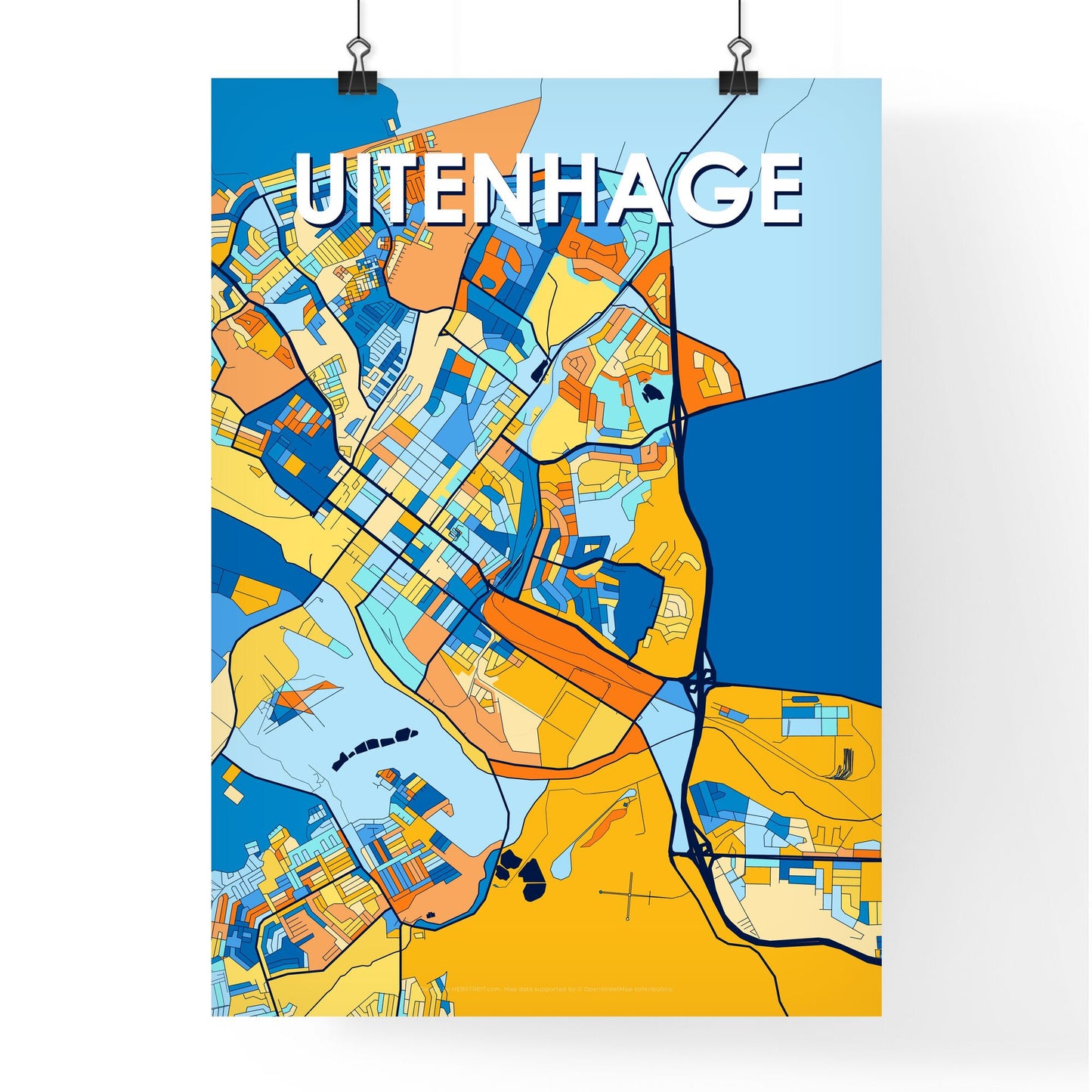 UITENHAGE SOUTH AFRICA Vibrant Colorful Art Map Poster Blue Orange