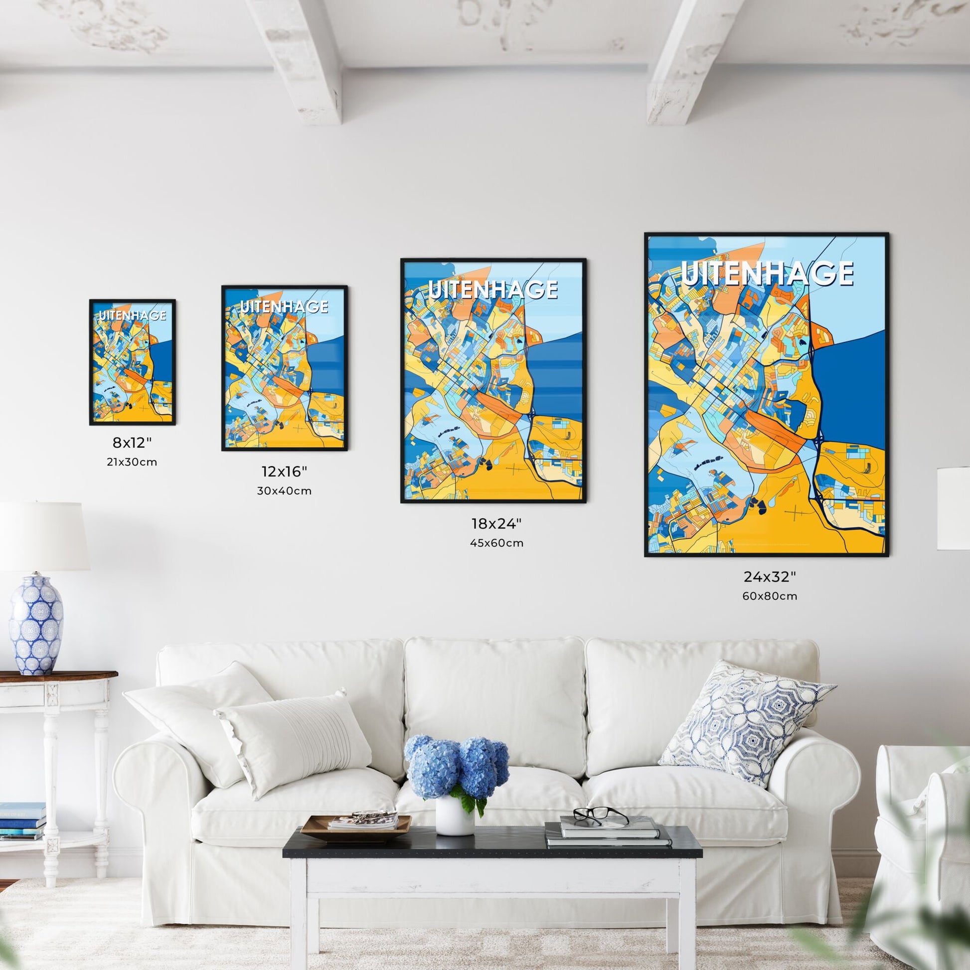 UITENHAGE SOUTH AFRICA Vibrant Colorful Art Map Poster Blue Orange