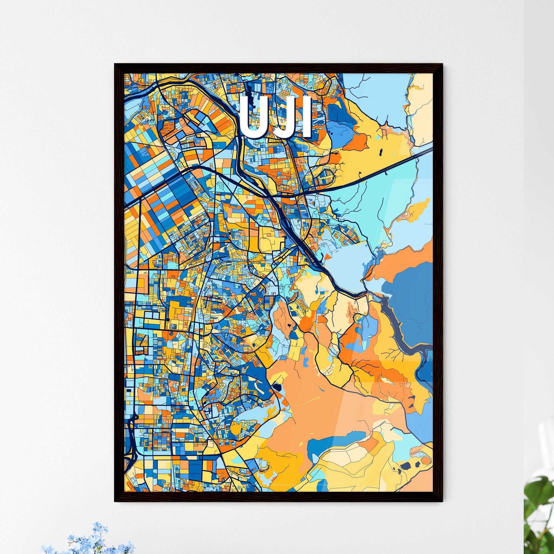 UJI JAPAN Vibrant Colorful Art Map Poster Blue Orange