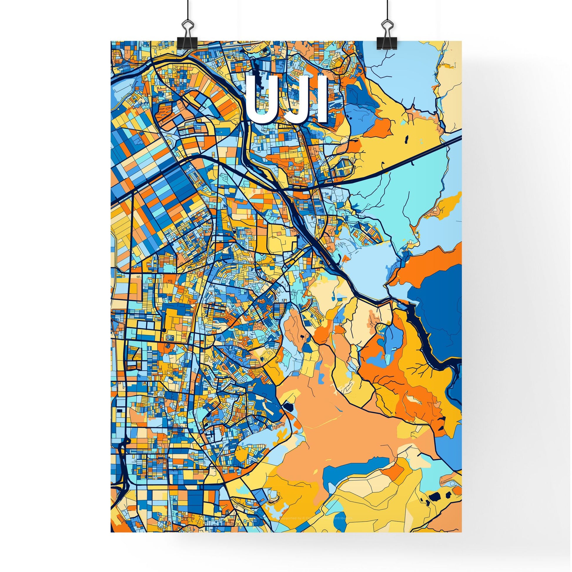 UJI JAPAN Vibrant Colorful Art Map Poster Blue Orange