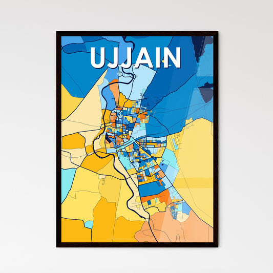 UJJAIN INDIA Vibrant Colorful Art Map Poster Blue Orange