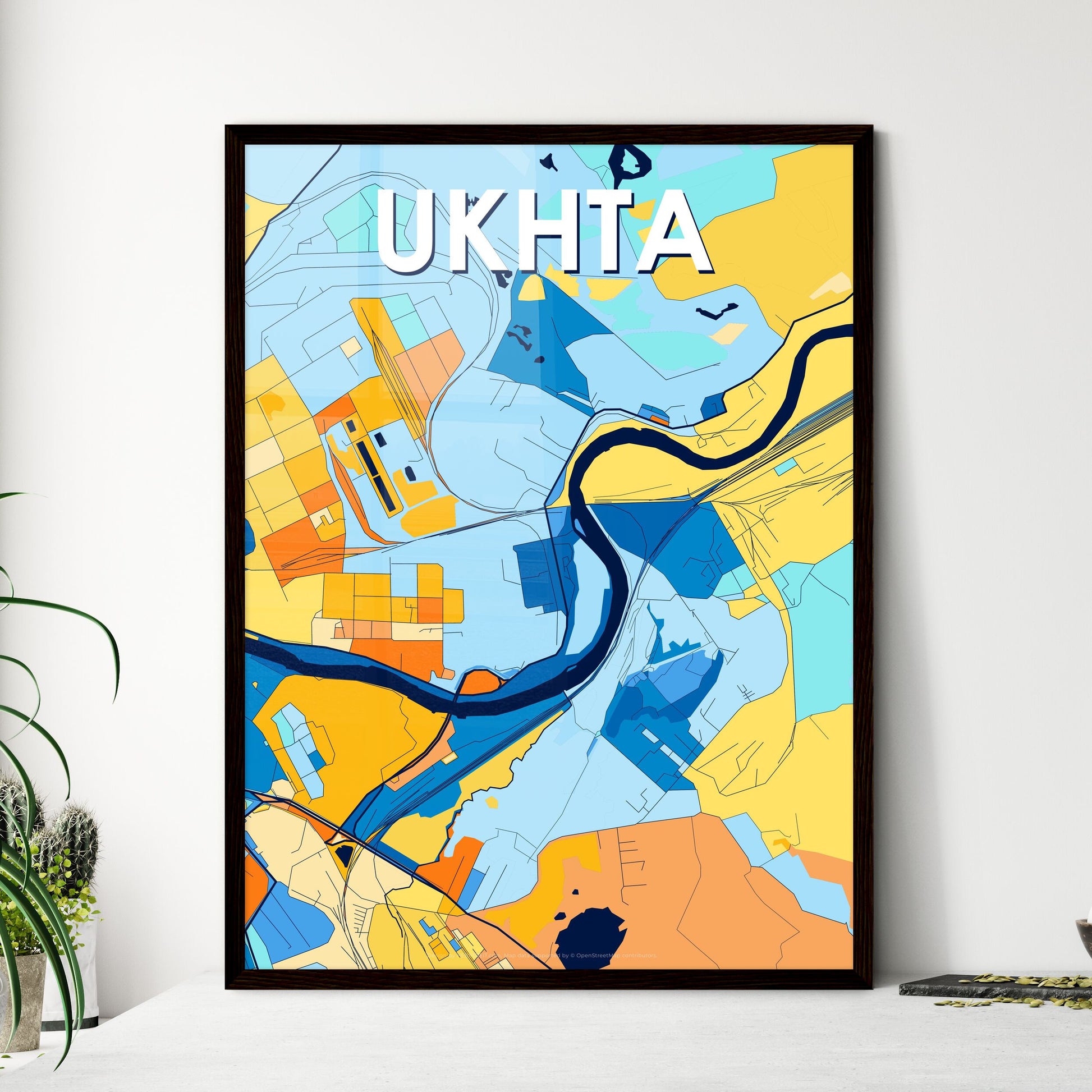 UKHTA RUSSIA Vibrant Colorful Art Map Poster Blue Orange