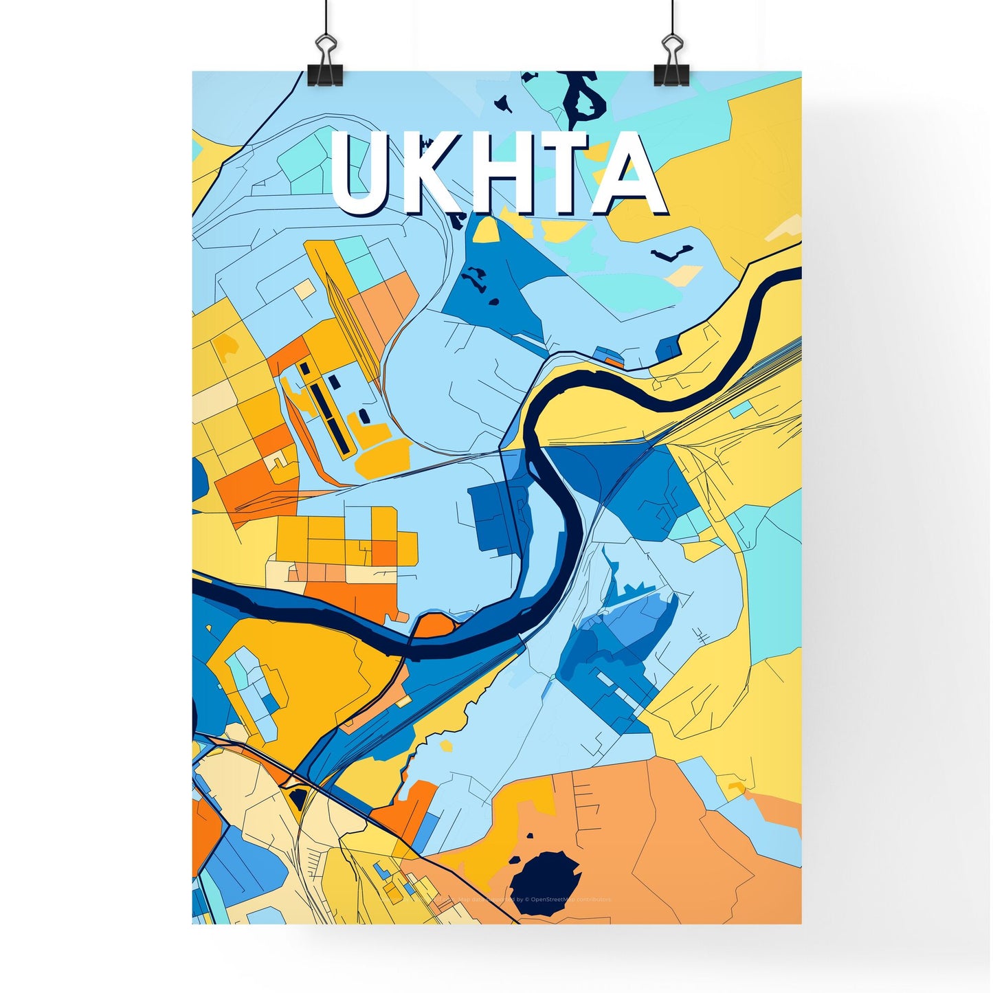 UKHTA RUSSIA Vibrant Colorful Art Map Poster Blue Orange