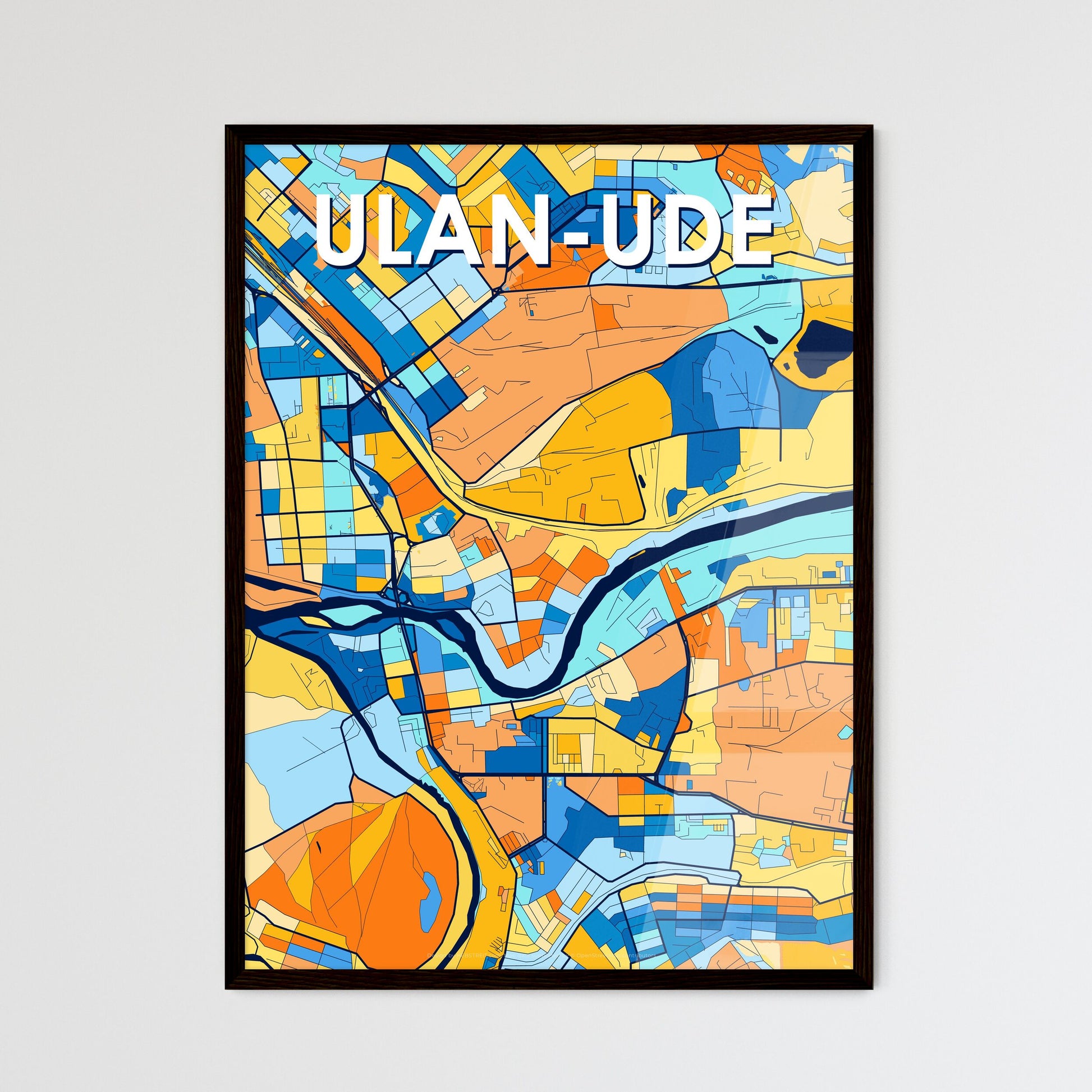 ULAN-UDE RUSSIA Vibrant Colorful Art Map Poster Blue Orange