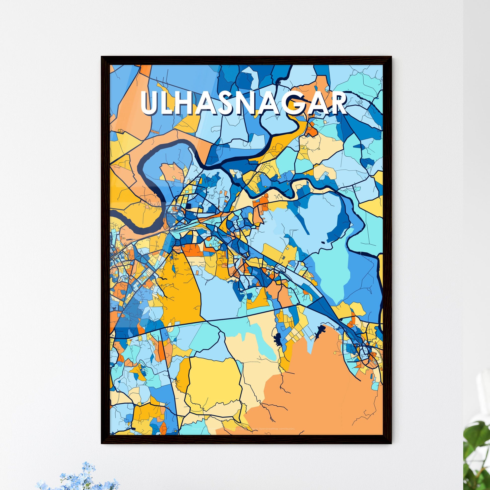 ULHASNAGAR INDIA Vibrant Colorful Art Map Poster Blue Orange