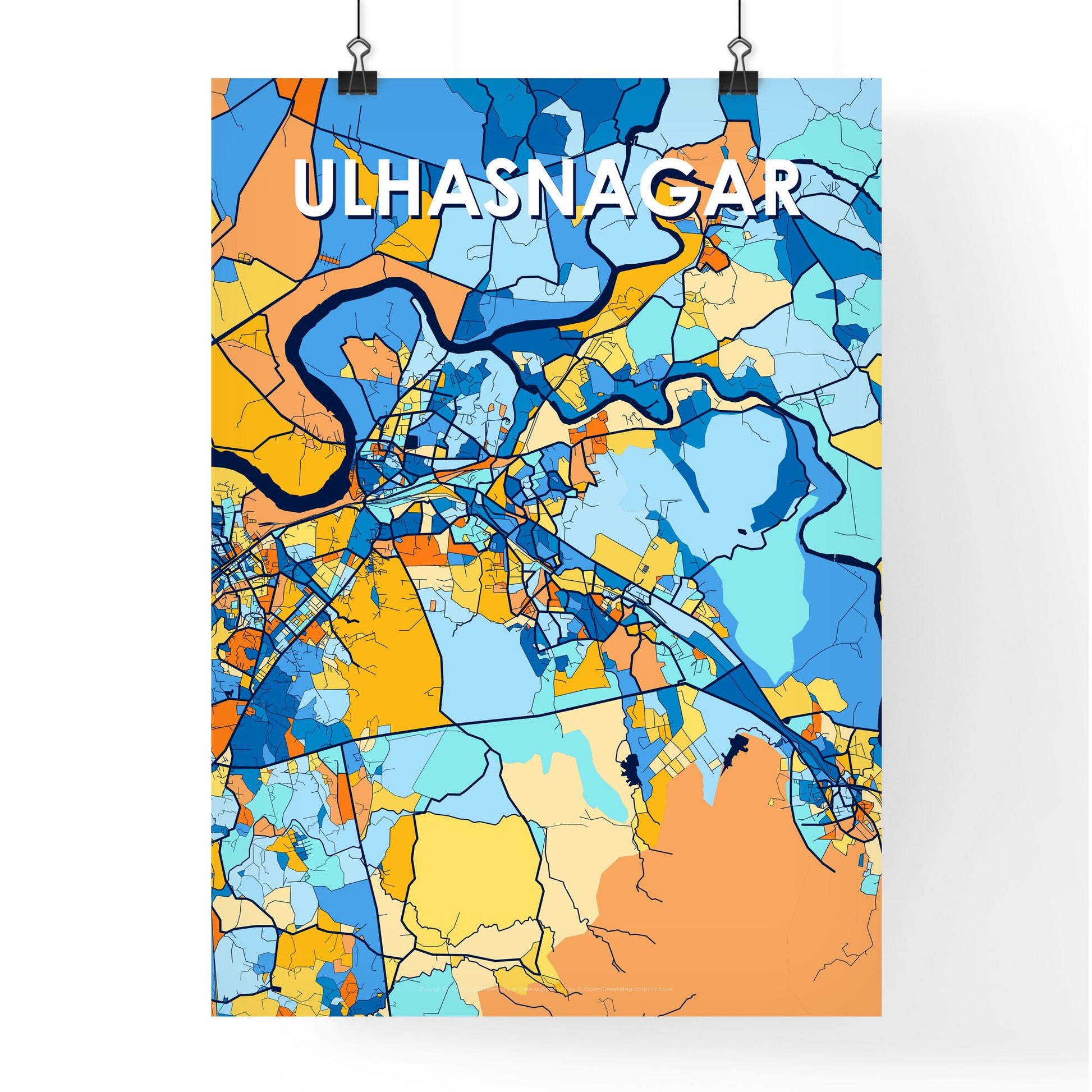 ULHASNAGAR INDIA Vibrant Colorful Art Map Poster Blue Orange