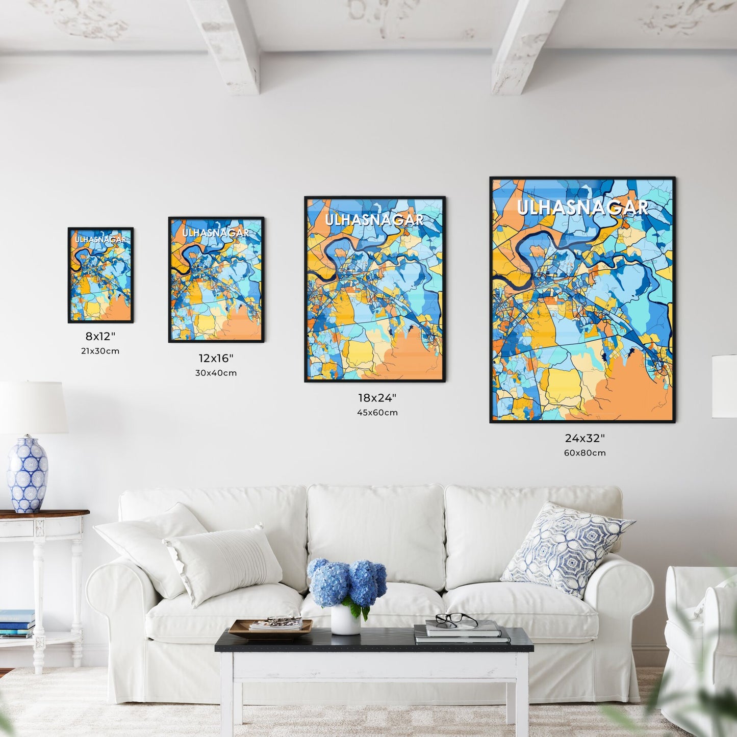 ULHASNAGAR INDIA Vibrant Colorful Art Map Poster Blue Orange