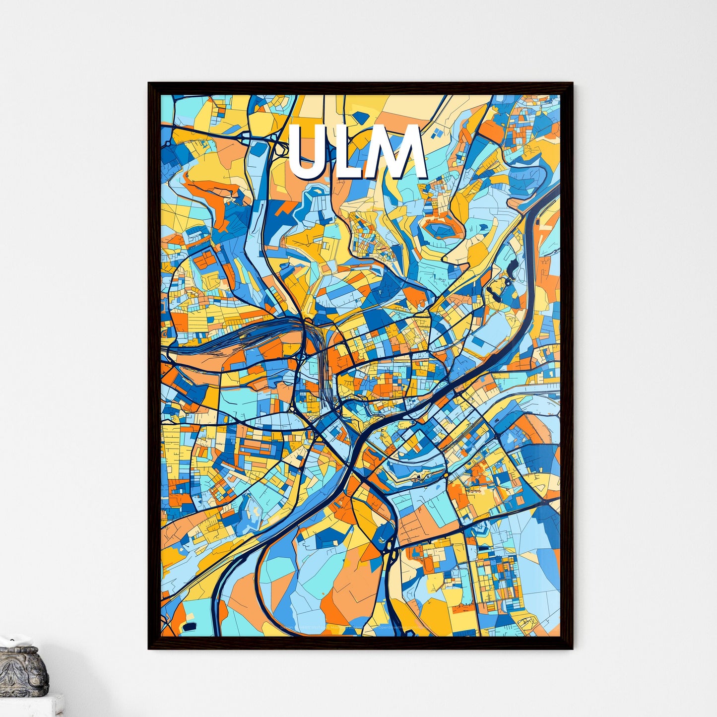 ULM GERMANY Vibrant Colorful Art Map Poster Blue Orange