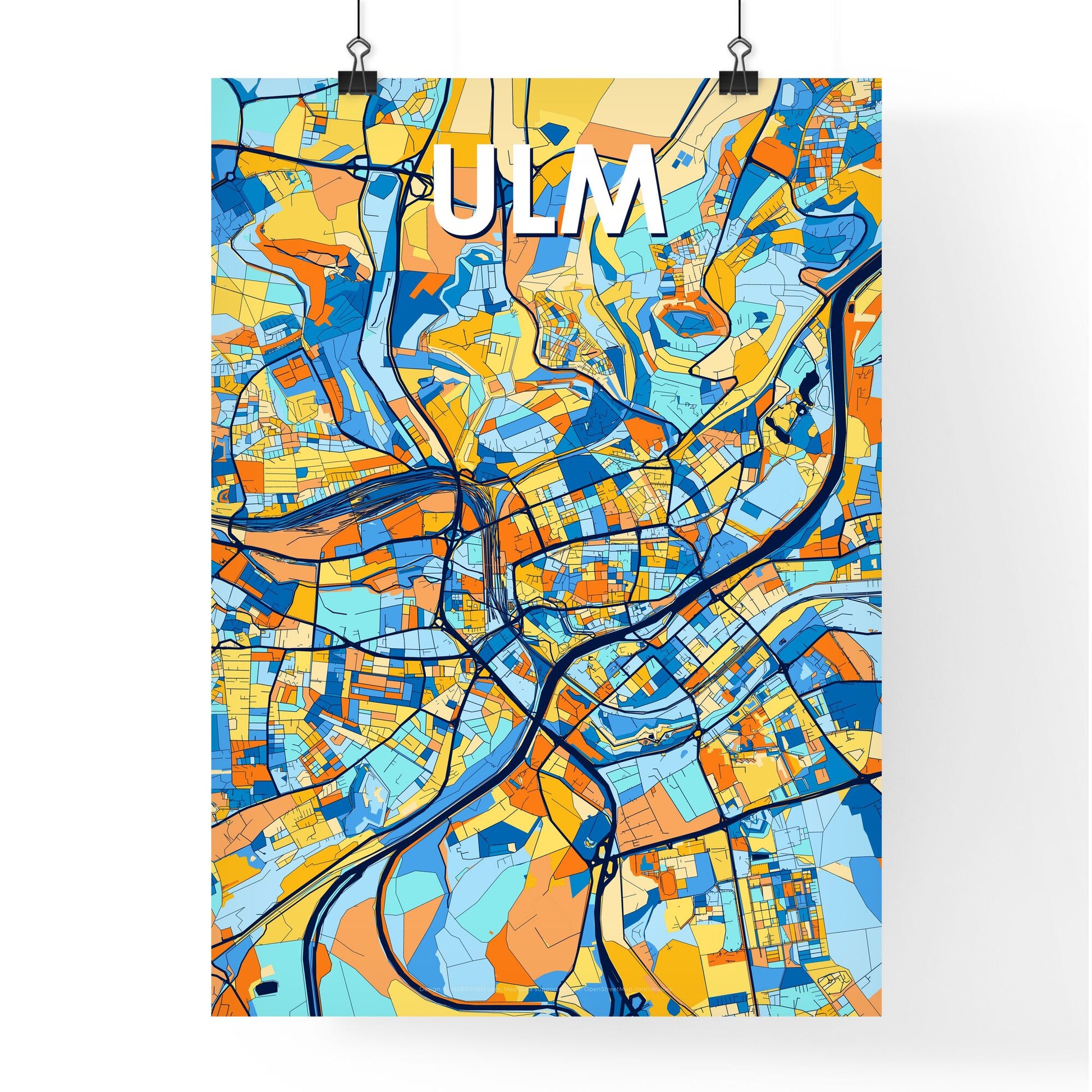 ULM GERMANY Vibrant Colorful Art Map Poster Blue Orange