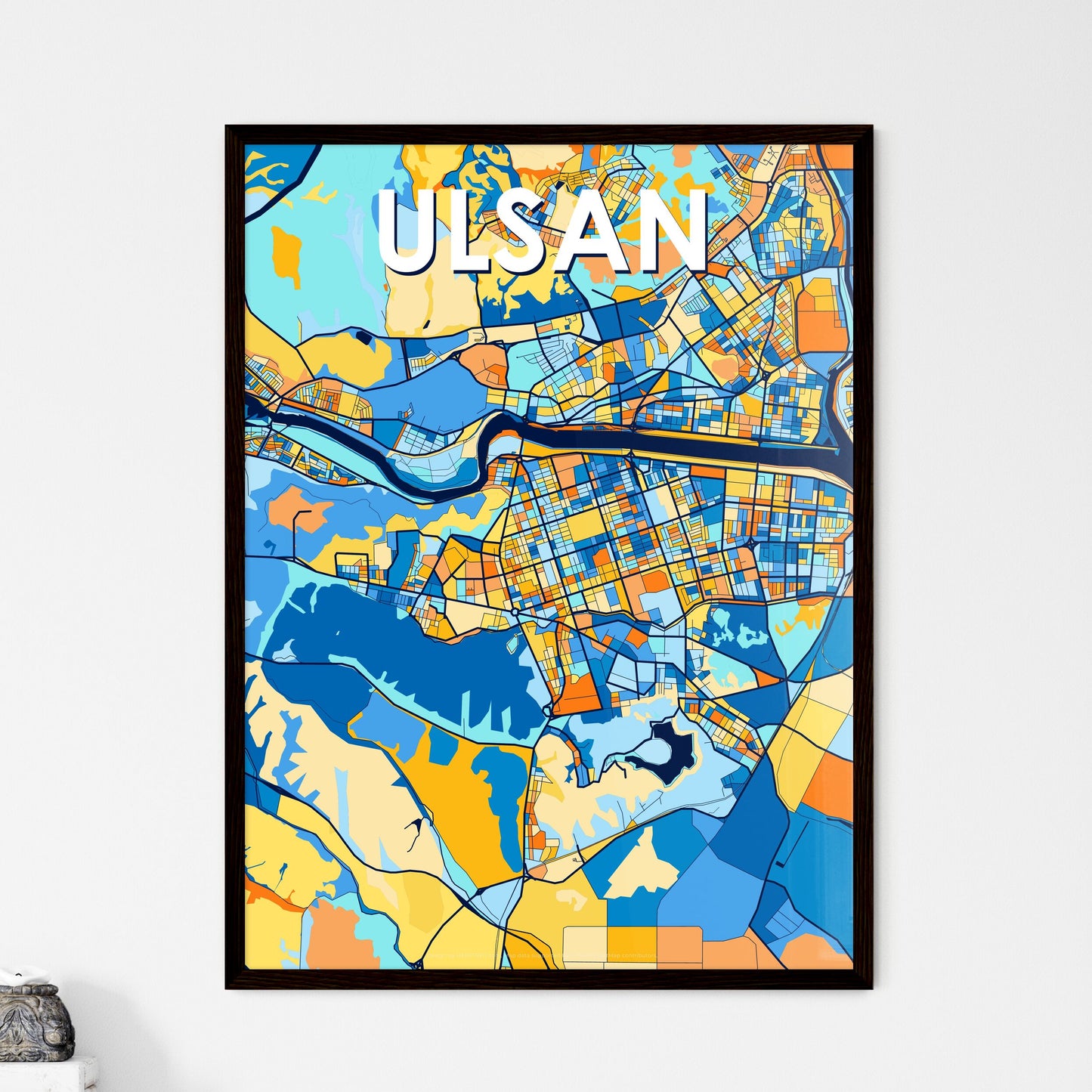 ULSAN SOUTH KOREA Vibrant Colorful Art Map Poster Blue Orange