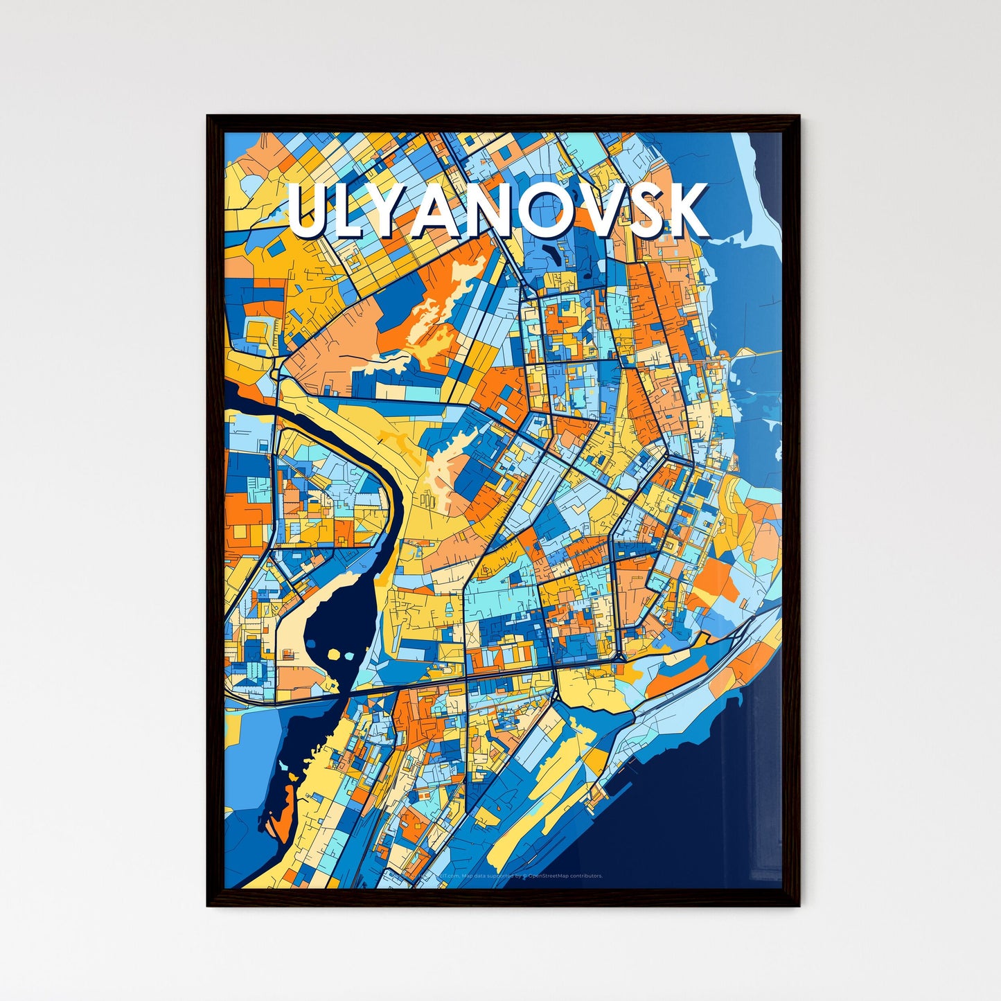 ULYANOVSK RUSSIA Vibrant Colorful Art Map Poster Blue Orange