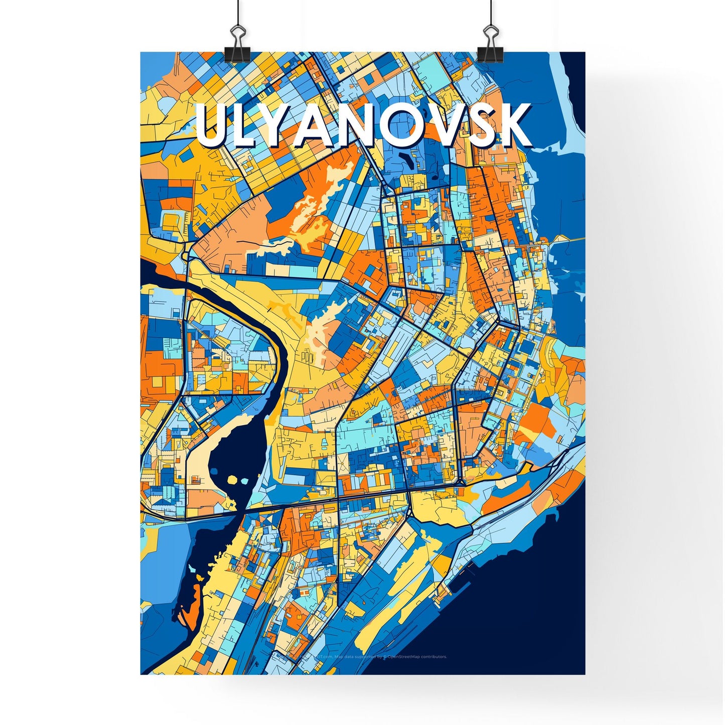 ULYANOVSK RUSSIA Vibrant Colorful Art Map Poster Blue Orange