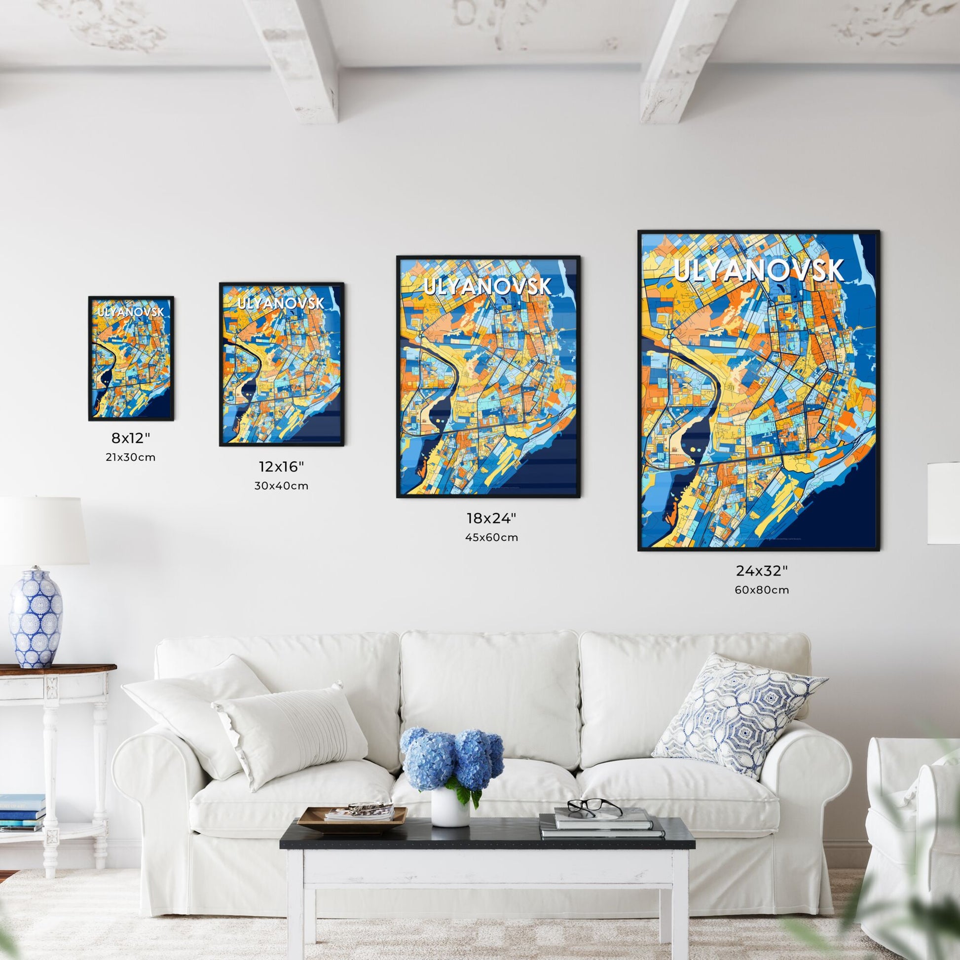 ULYANOVSK RUSSIA Vibrant Colorful Art Map Poster Blue Orange