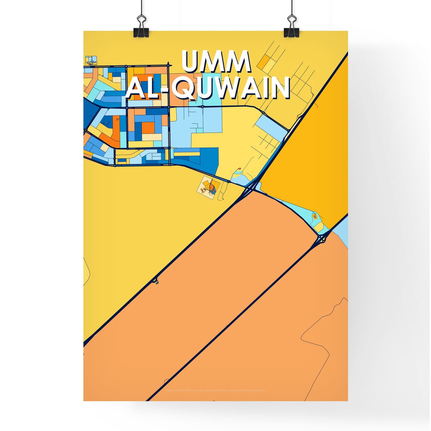 UMM AL-QUWAIN UNITED ARAB EMIRATES Vibrant Colorful Art Map Poster Blue Orange