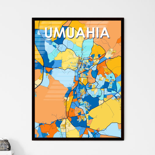 UMUAHIA NIGERIA Vibrant Colorful Art Map Poster Blue Orange