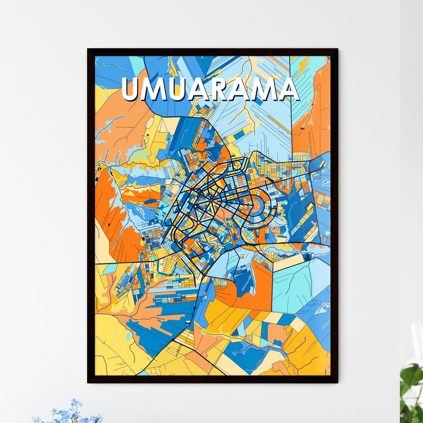 UMUARAMA BRAZIL Vibrant Colorful Art Map Poster Blue Orange