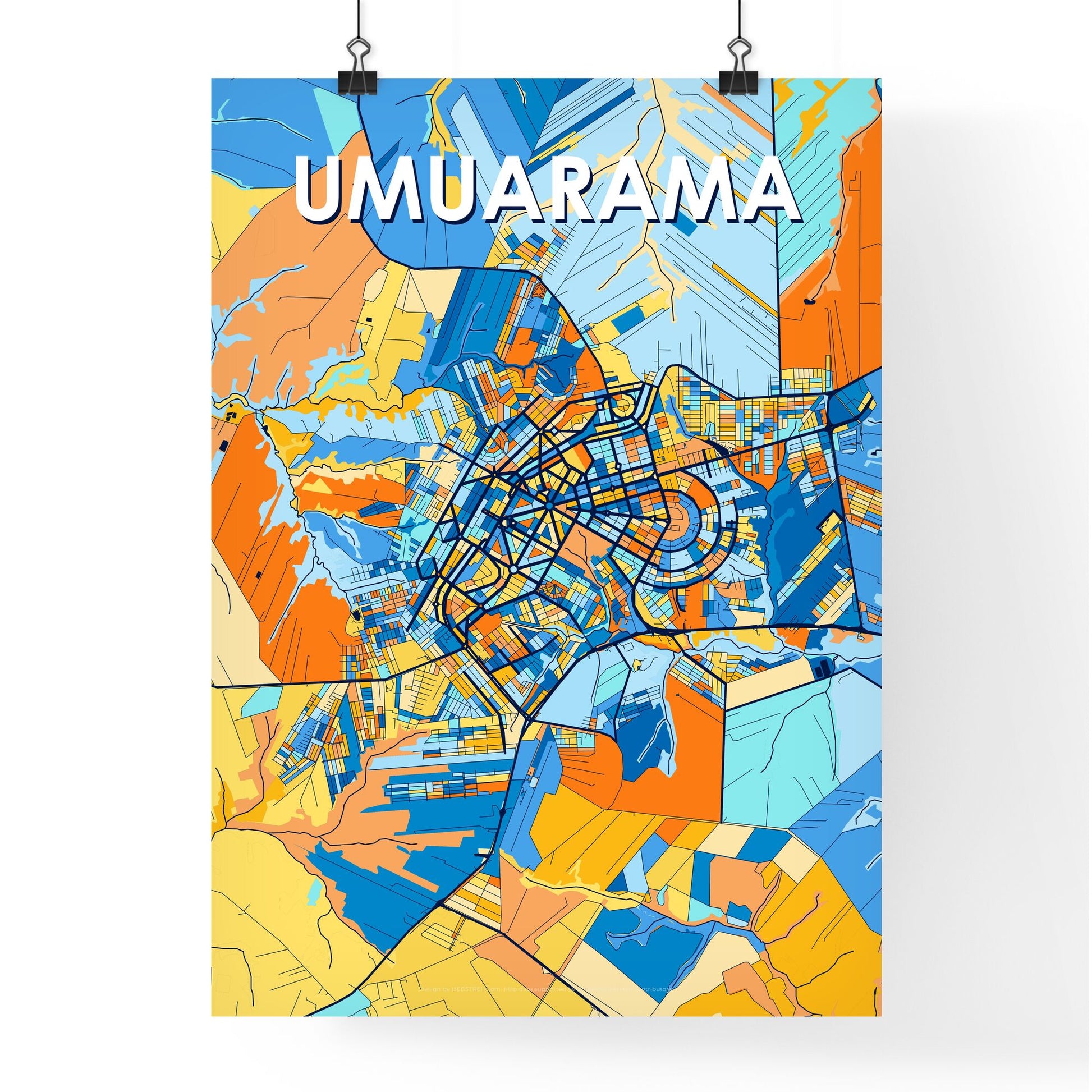 UMUARAMA BRAZIL Vibrant Colorful Art Map Poster Blue Orange