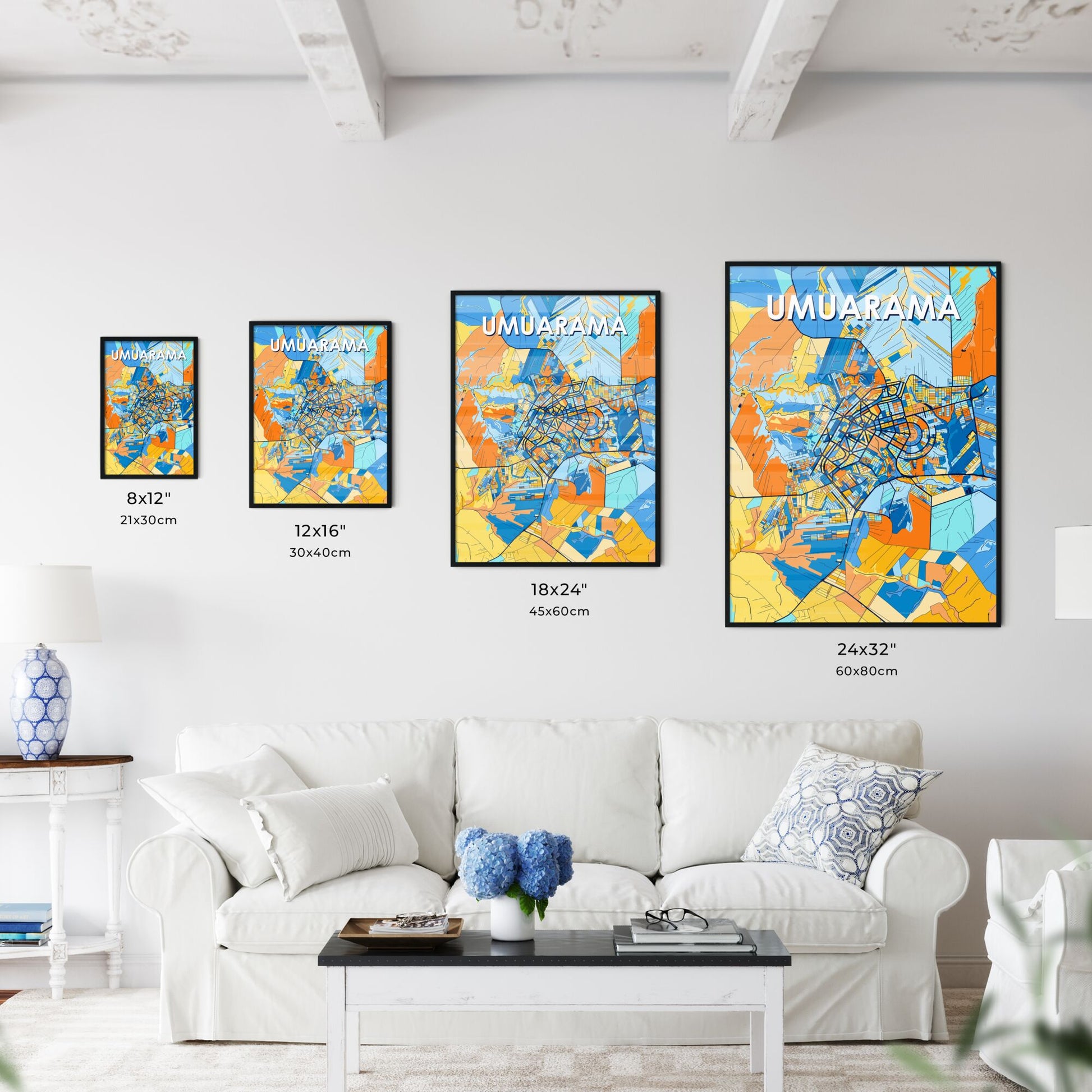 UMUARAMA BRAZIL Vibrant Colorful Art Map Poster Blue Orange