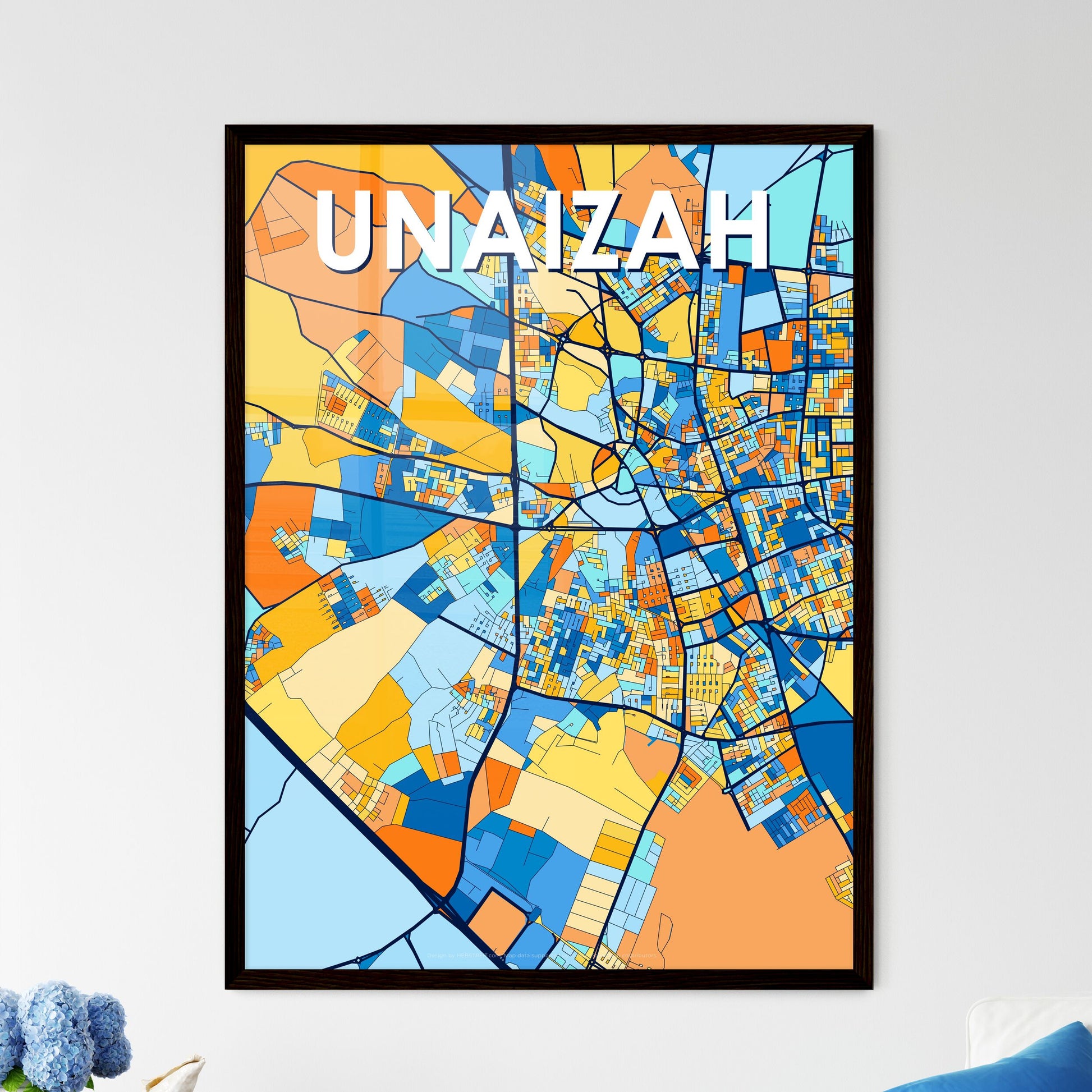 UNAIZAH SAUDI ARABIA Vibrant Colorful Art Map Poster Blue Orange