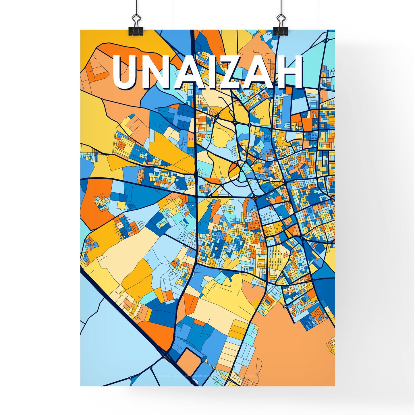 UNAIZAH SAUDI ARABIA Vibrant Colorful Art Map Poster Blue Orange