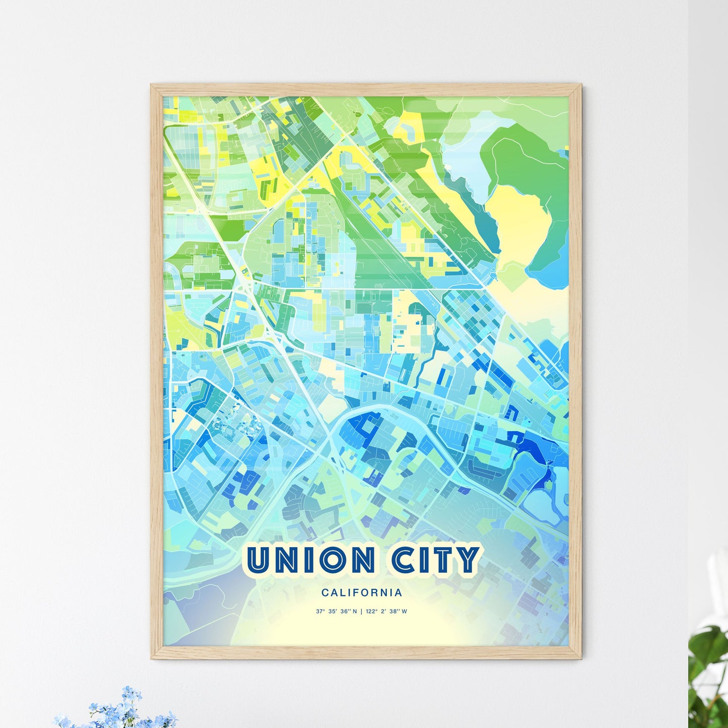 Colorful Union City California Fine Art Map Cool Blue