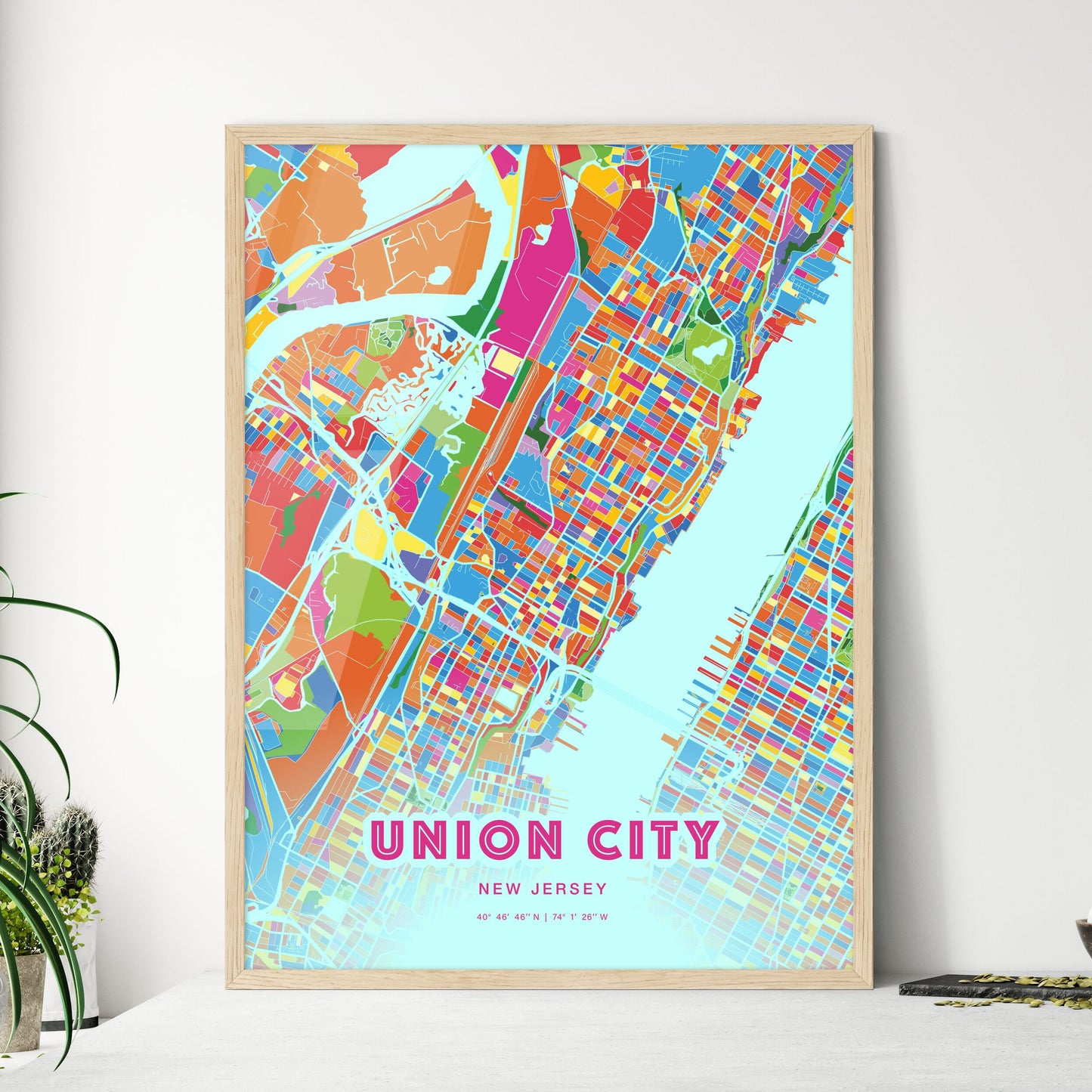 Colorful Union City New Jersey Fine Art Map Crazy Colors