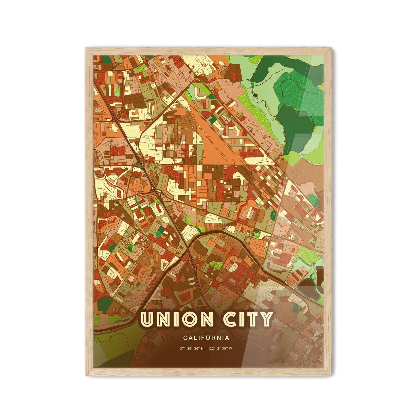 Colorful Union City California Fine Art Map Farmhouse