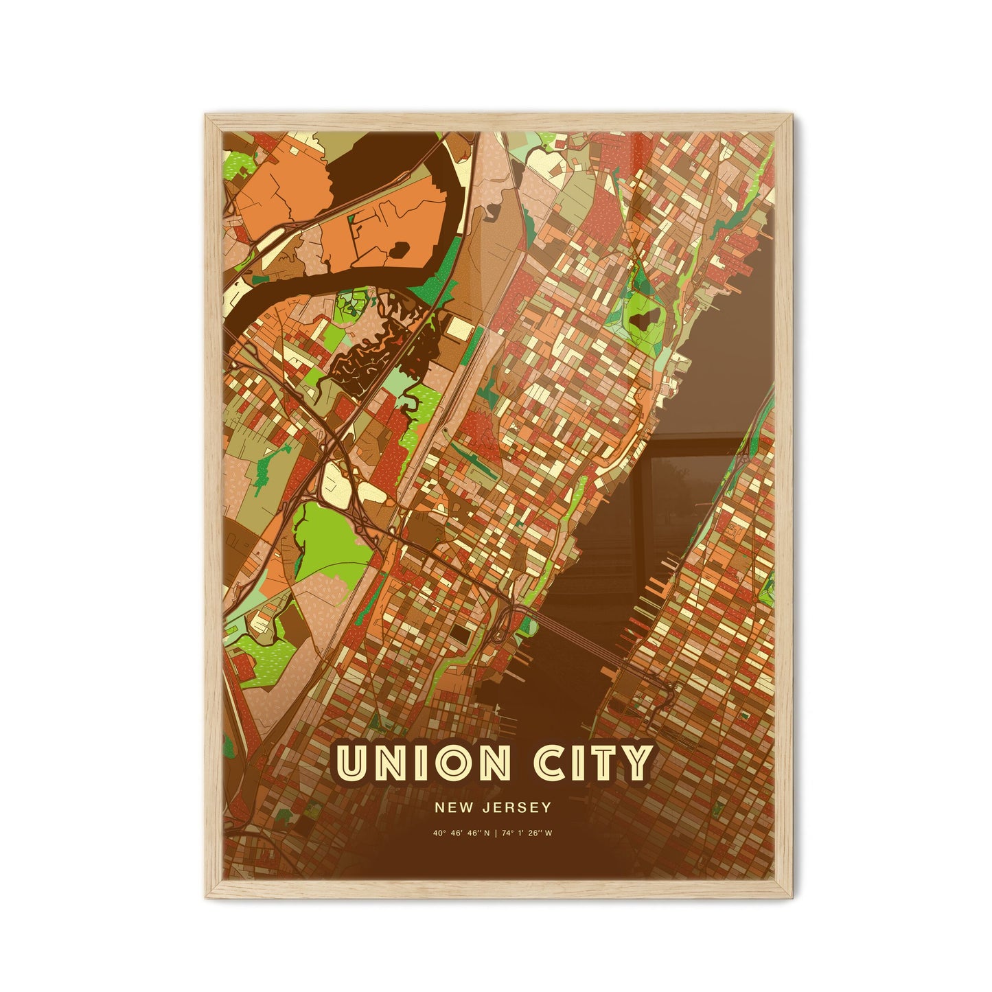 Colorful Union City New Jersey Fine Art Map Farmhouse