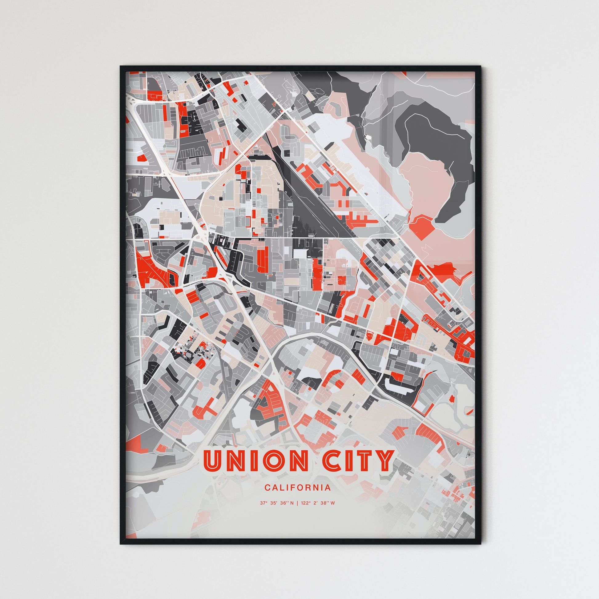 Colorful Union City California Fine Art Map Modern Expressive