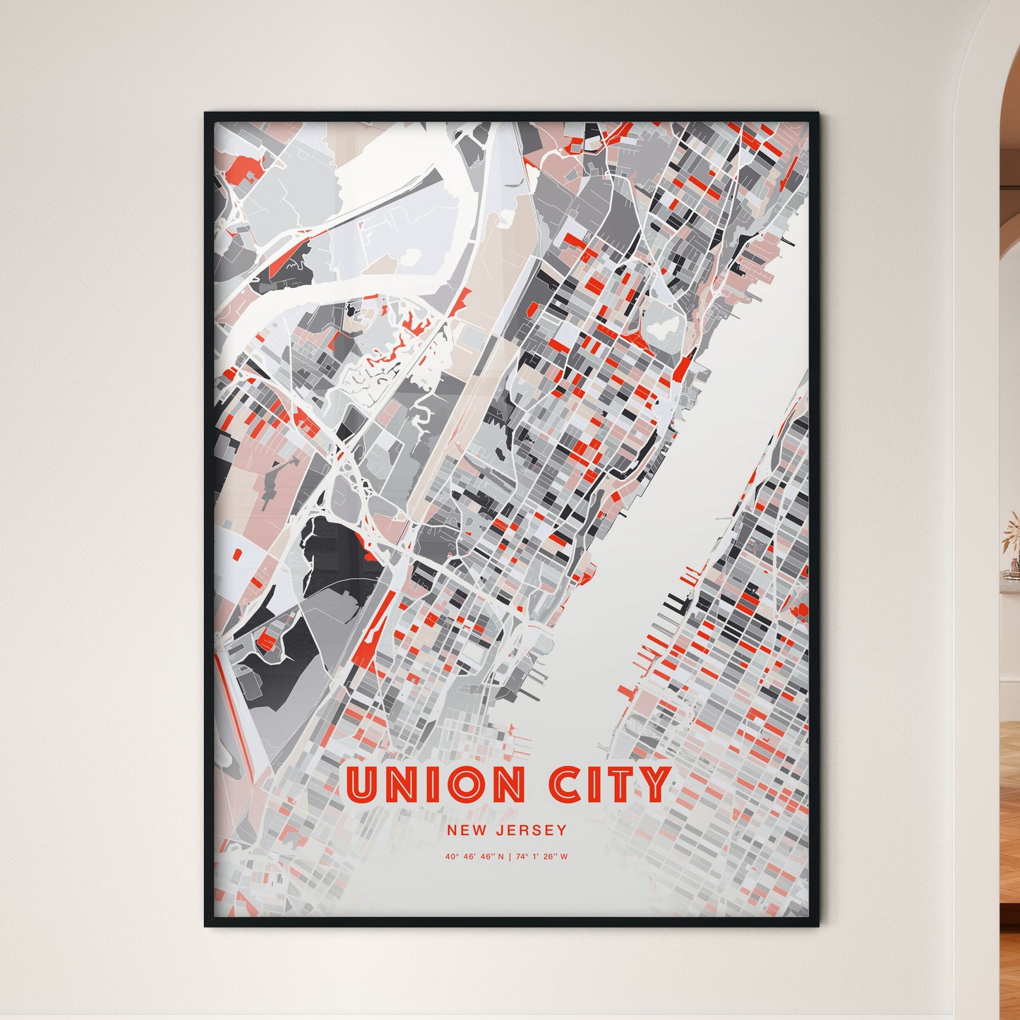 Colorful Union City New Jersey Fine Art Map Modern Expressive