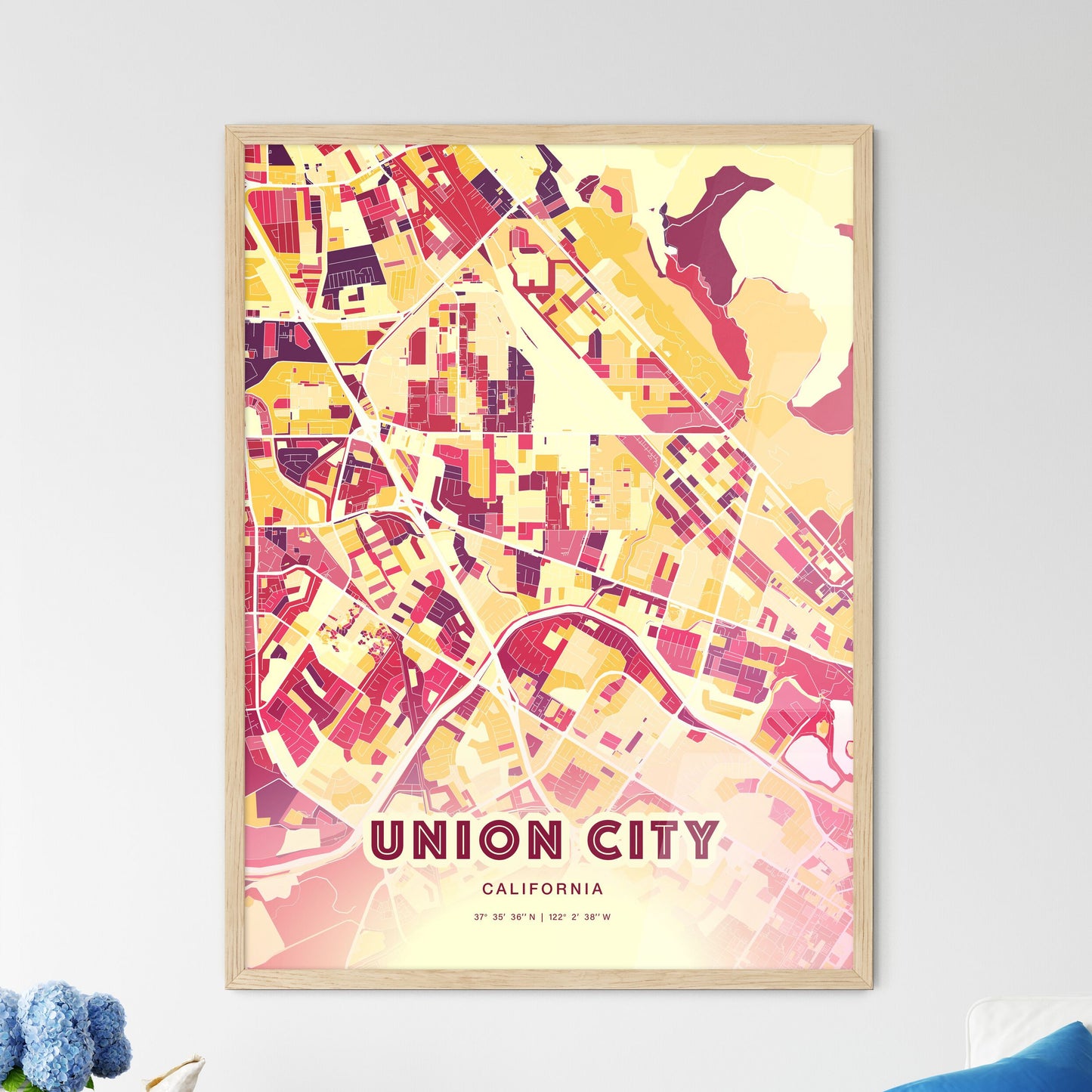 Colorful Union City California Fine Art Map Hot Red