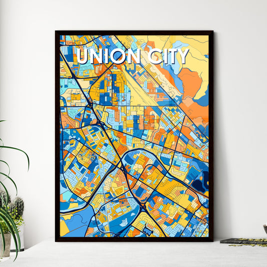 UNION CITY CALIFORNIA Vibrant Colorful Art Map Poster Blue Orange