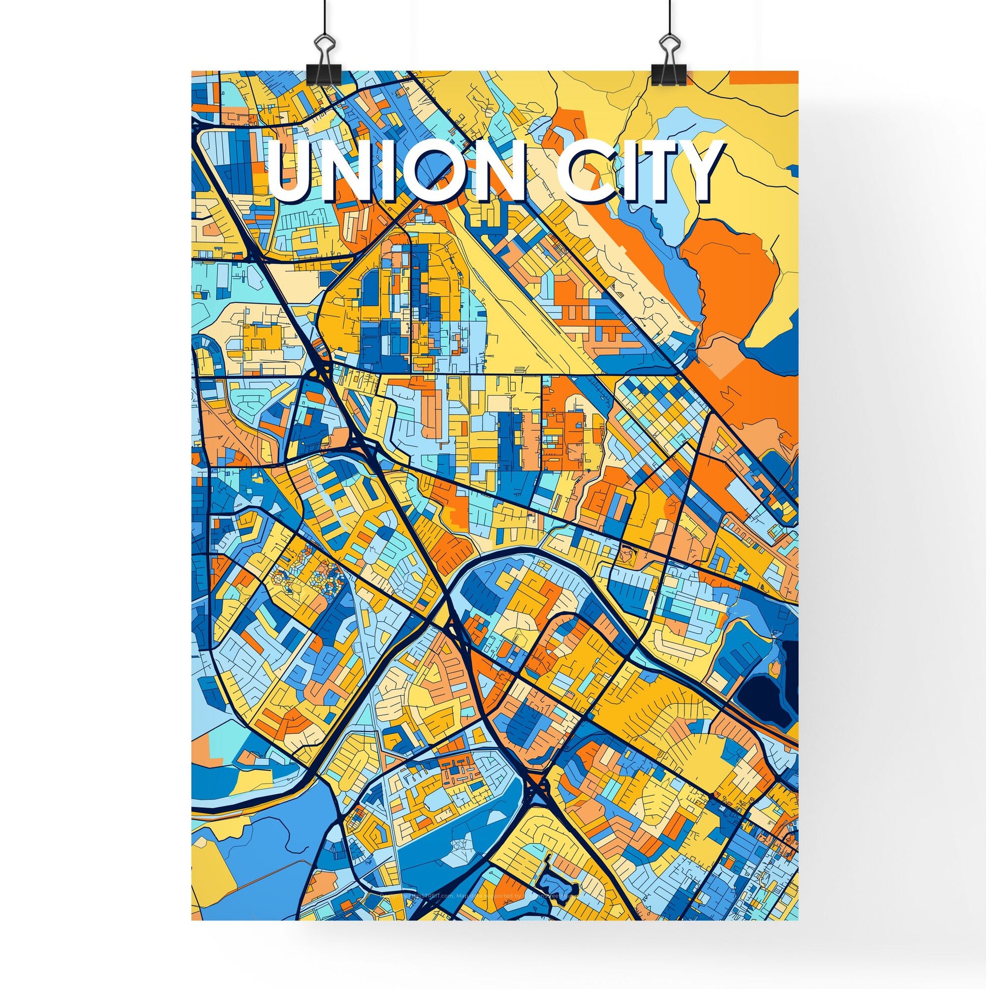 UNION CITY CALIFORNIA Vibrant Colorful Art Map Poster Blue Orange