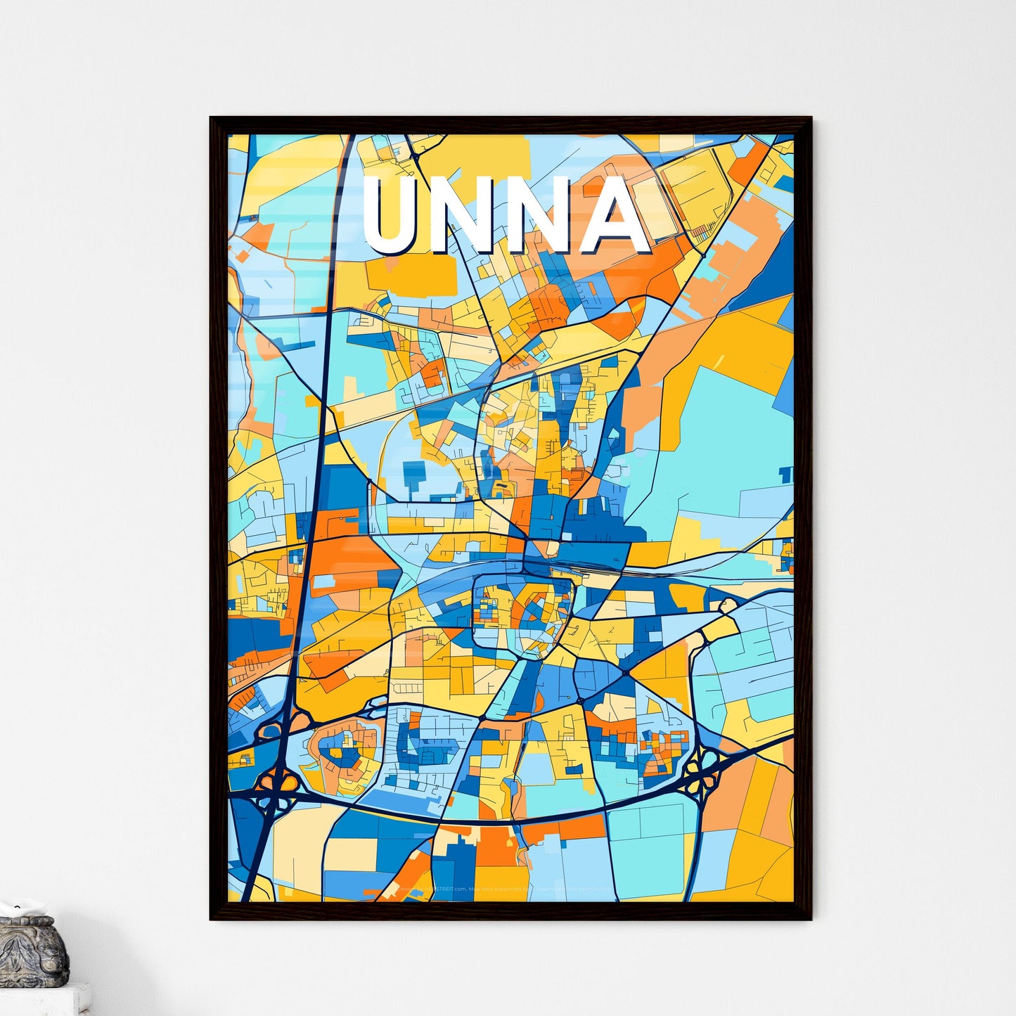 UNNA GERMANY Vibrant Colorful Art Map Poster Blue Orange