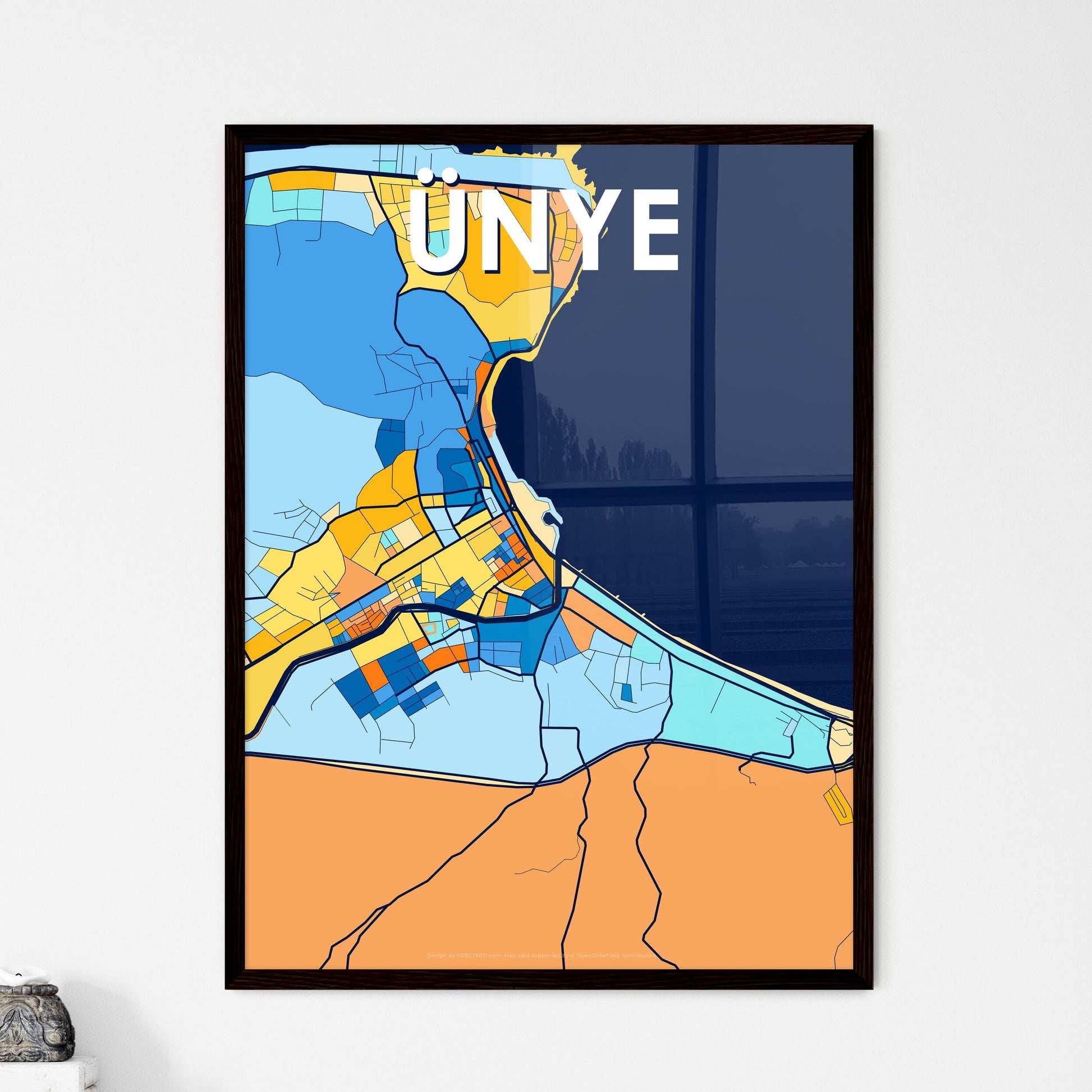 ÜNYE TURKEY Vibrant Colorful Art Map Poster Blue Orange