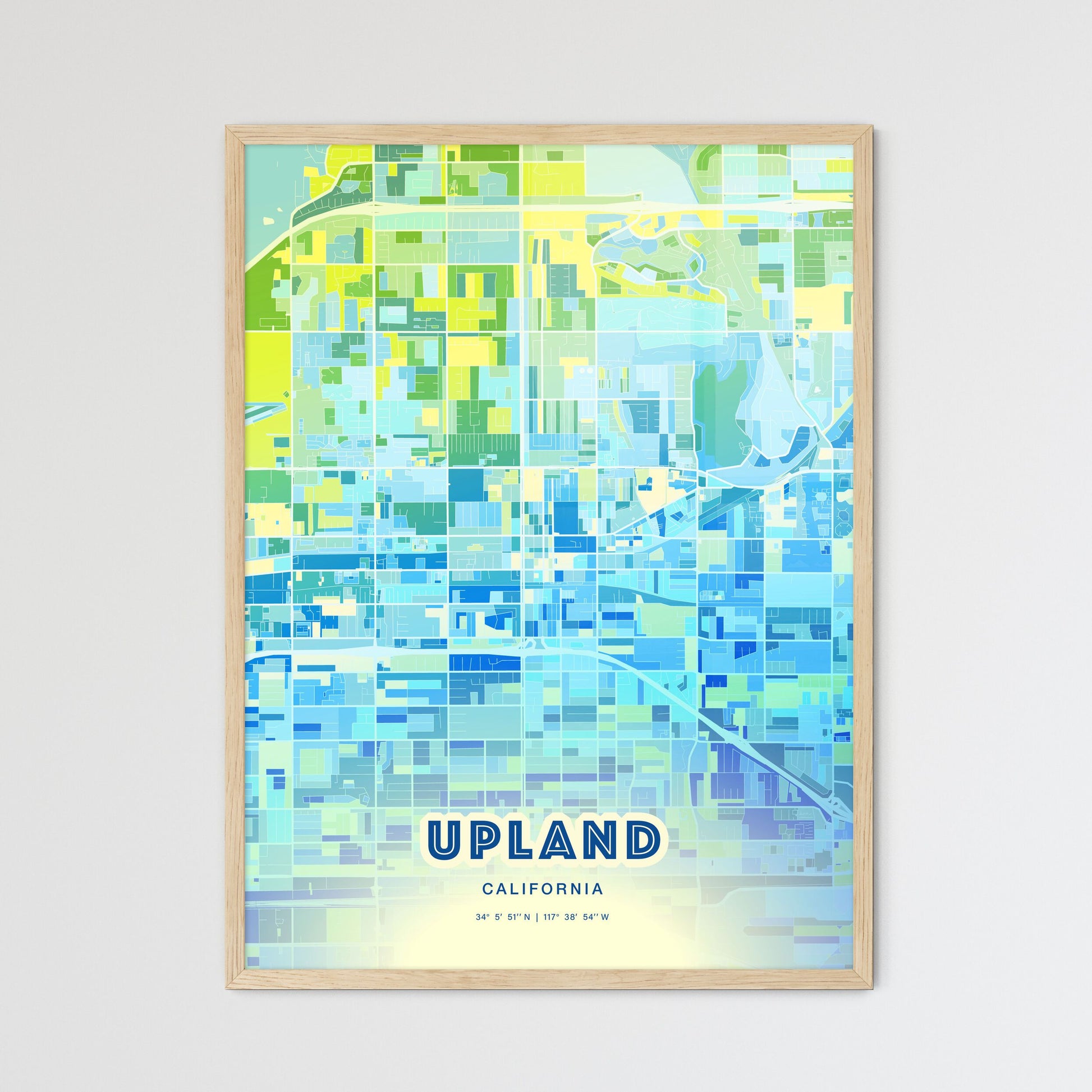 Colorful Upland California Fine Art Map Cool Blue