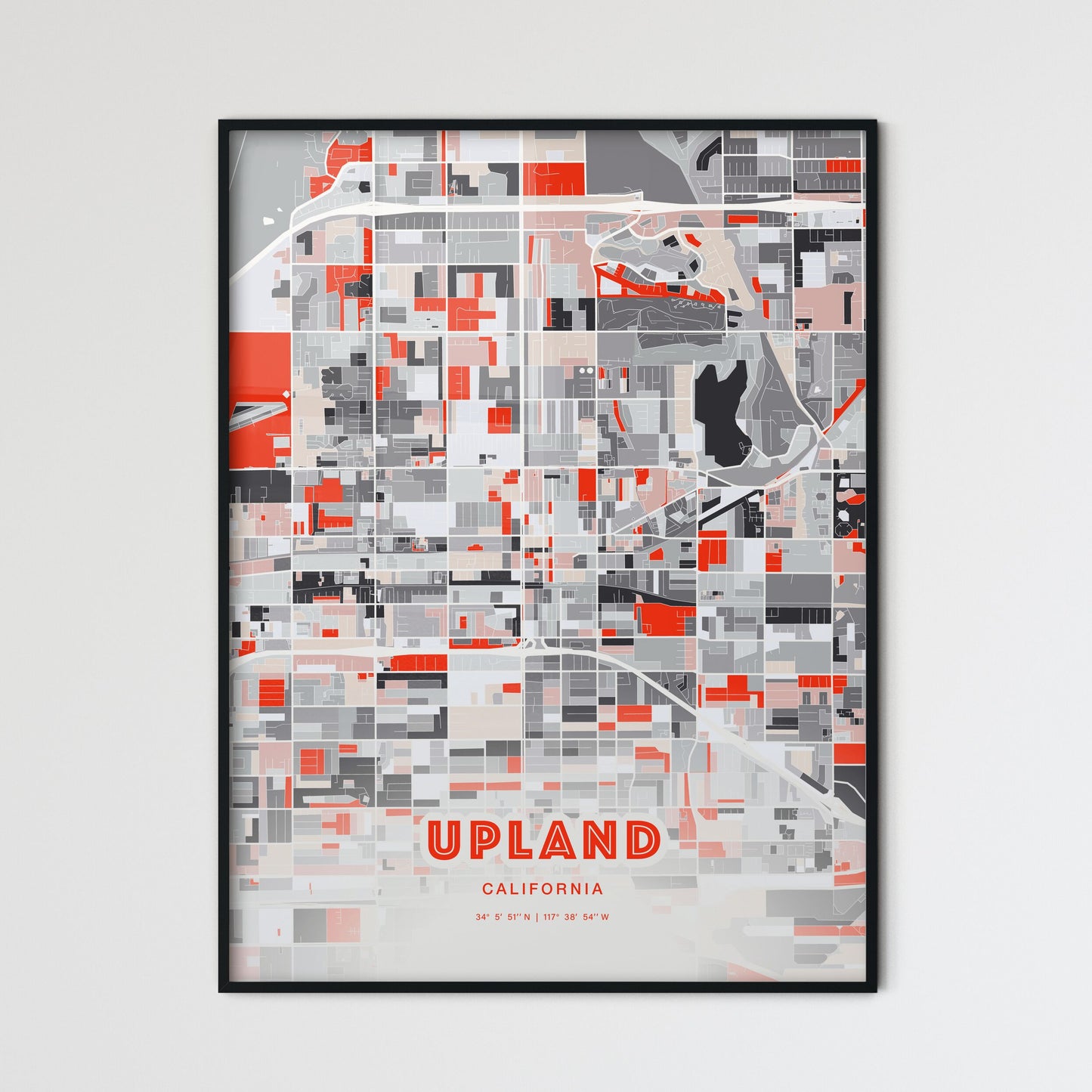 Colorful Upland California Fine Art Map Modern Expressive