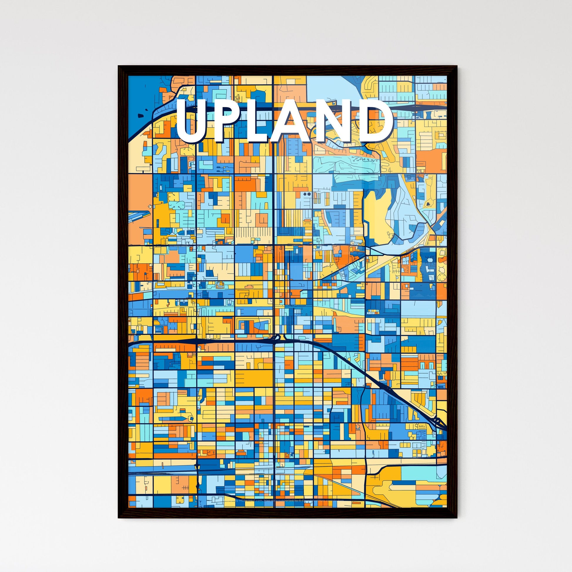 UPLAND CALIFORNIA Vibrant Colorful Art Map Poster Blue Orange