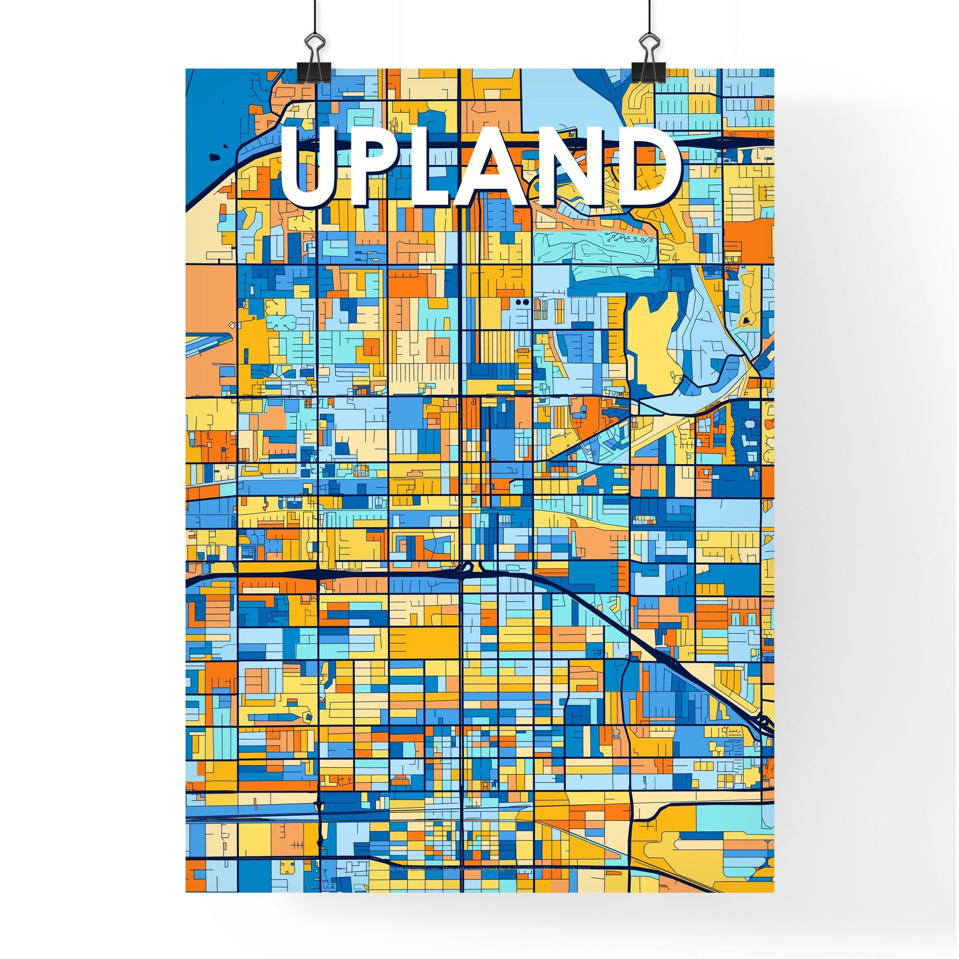 UPLAND CALIFORNIA Vibrant Colorful Art Map Poster Blue Orange