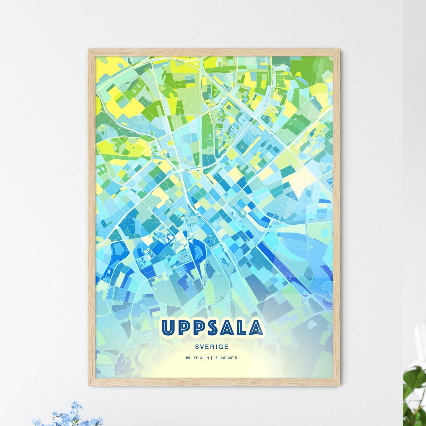 Colorful Uppsala Sweden Fine Art Map Cool Blue