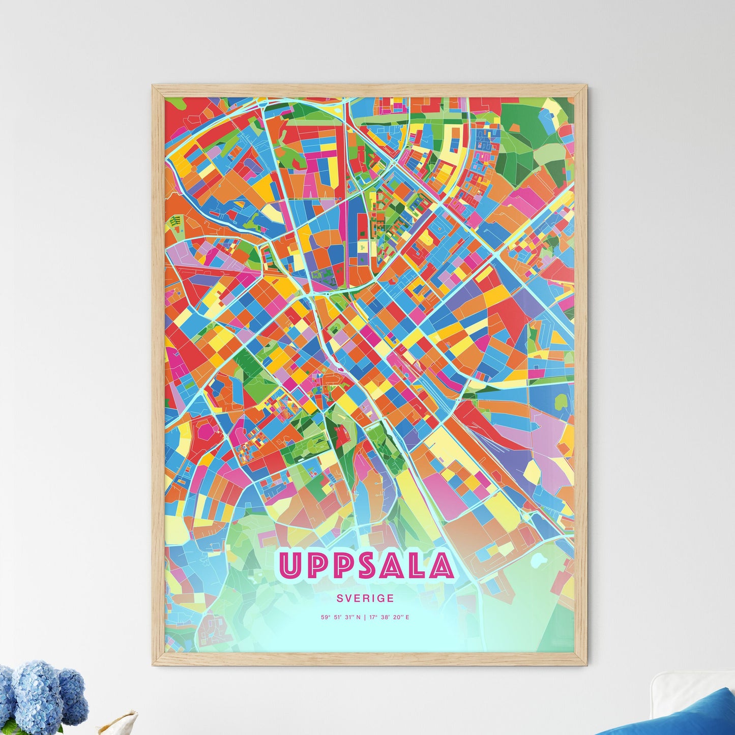 Colorful Uppsala Sweden Fine Art Map Crazy Colors