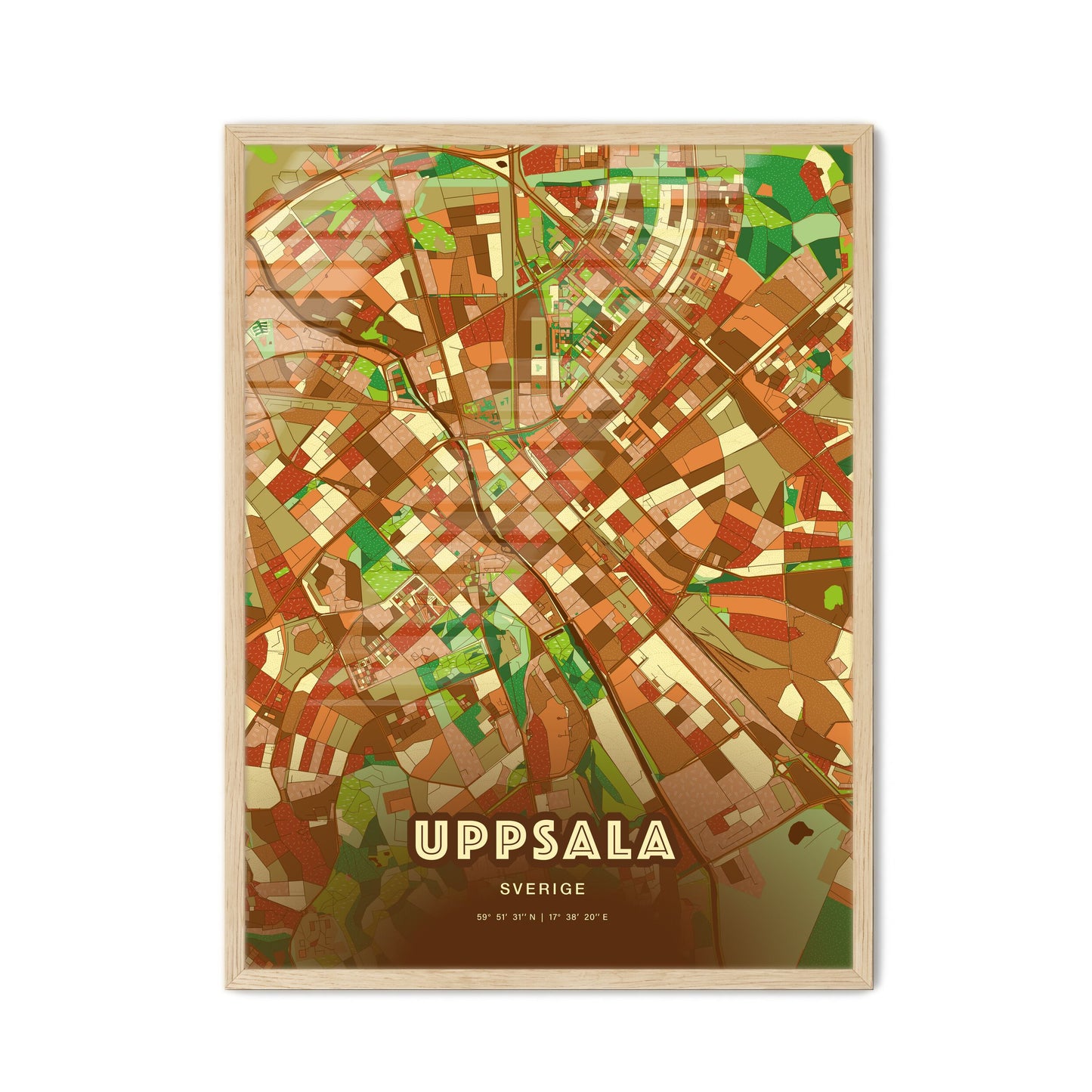 Colorful Uppsala Sweden Fine Art Map Farmhouse