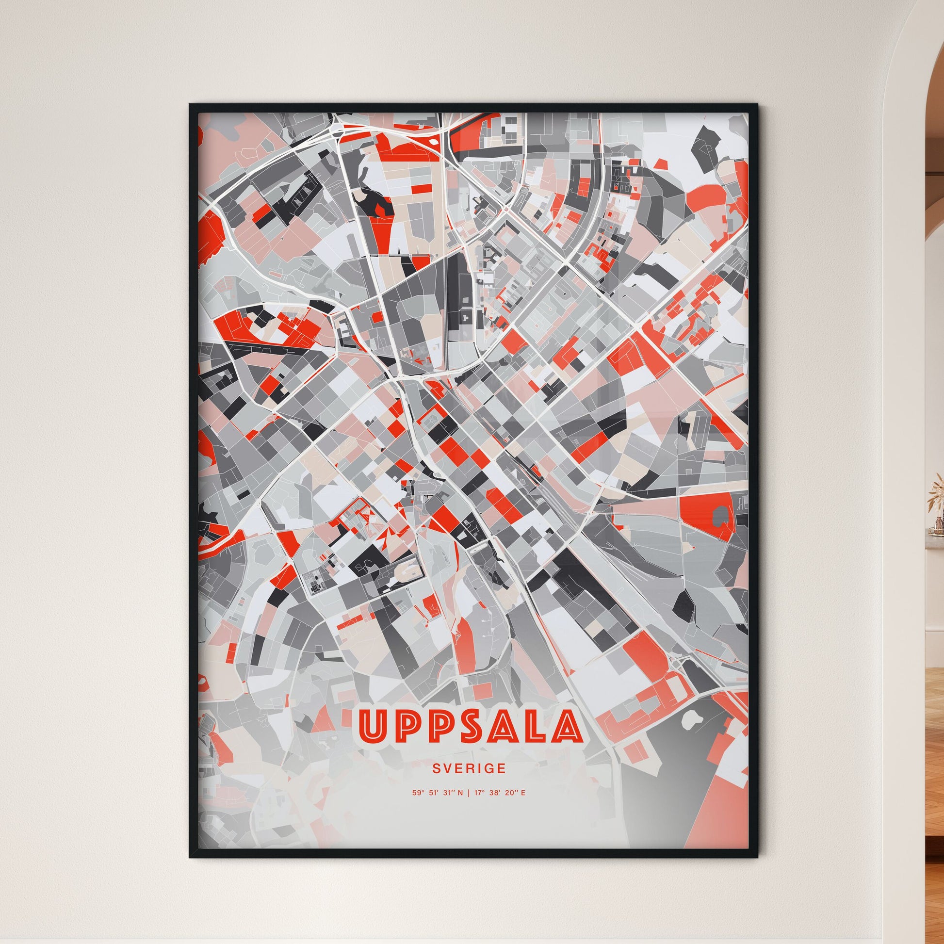 Colorful Uppsala Sweden Fine Art Map Modern Expressive