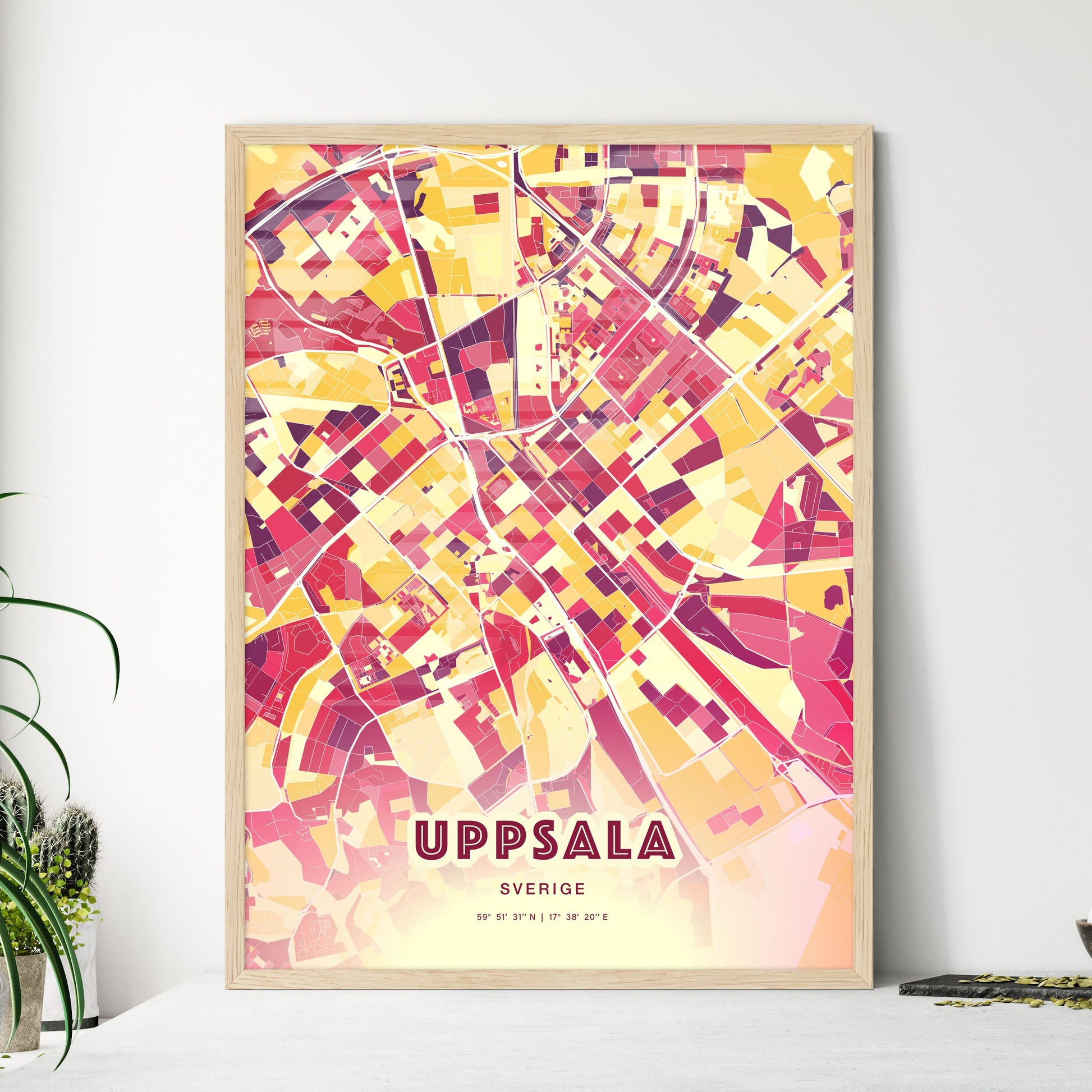 Colorful Uppsala Sweden Fine Art Map Hot Red