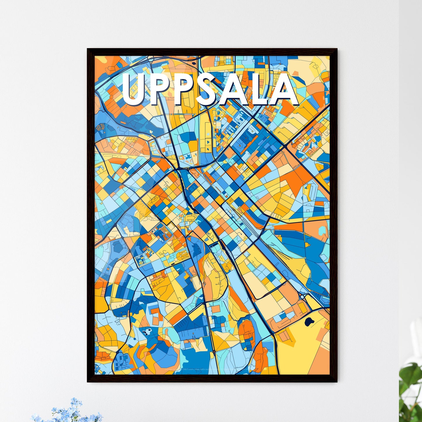 UPPSALA SWEDEN Vibrant Colorful Art Map Poster Blue Orange